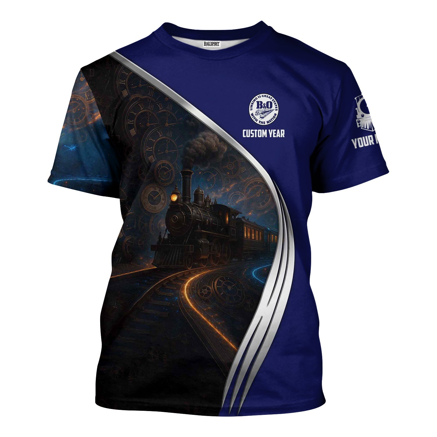 Railspirit Personalized B&O Great States Railroad T-Shirt Steampunk Locomotive with Custom Year Train Shirt