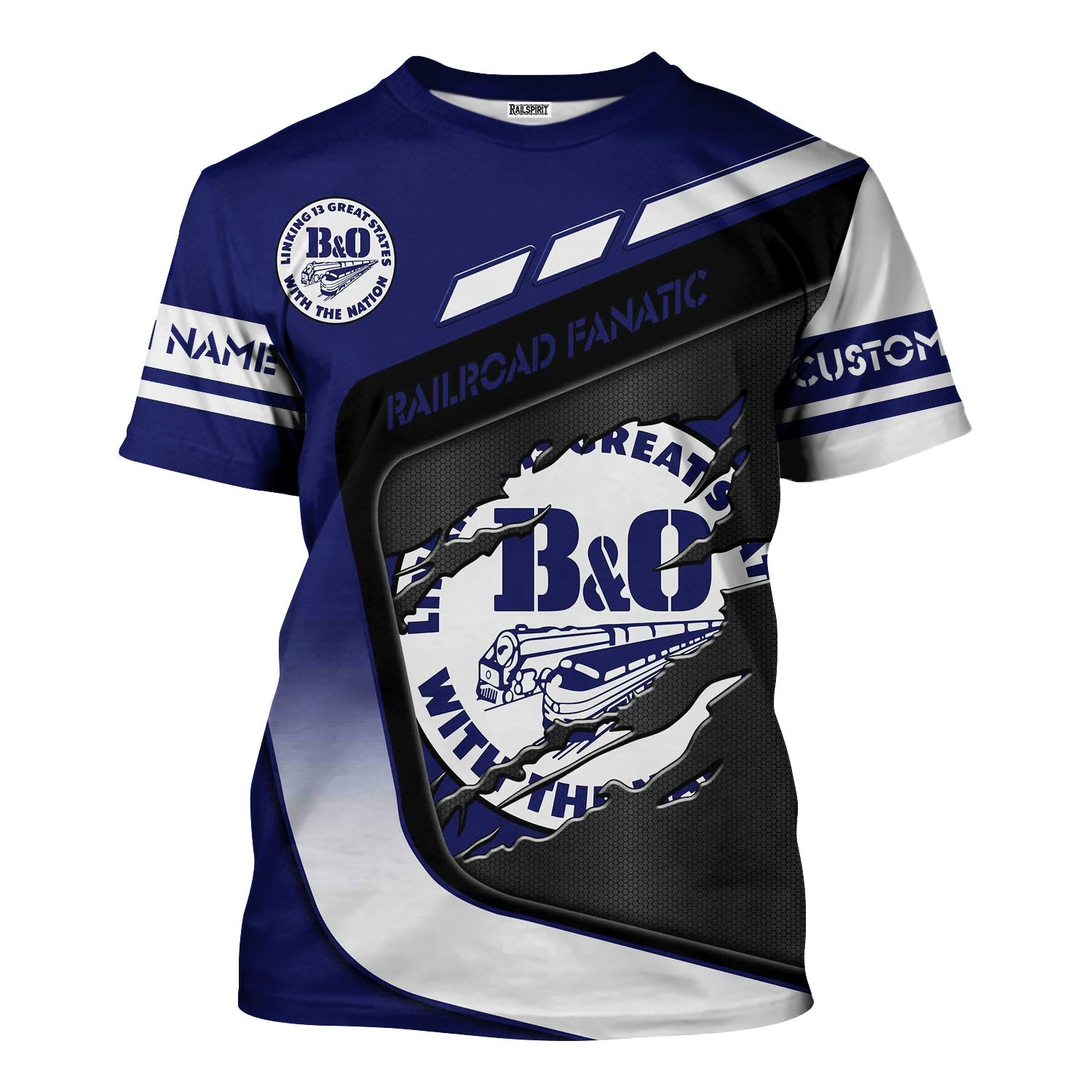 Railspirit Personalized B&O Great States Railroad T-Shirt Ripped Texture Style Train Shirt For Railroad Fanatic