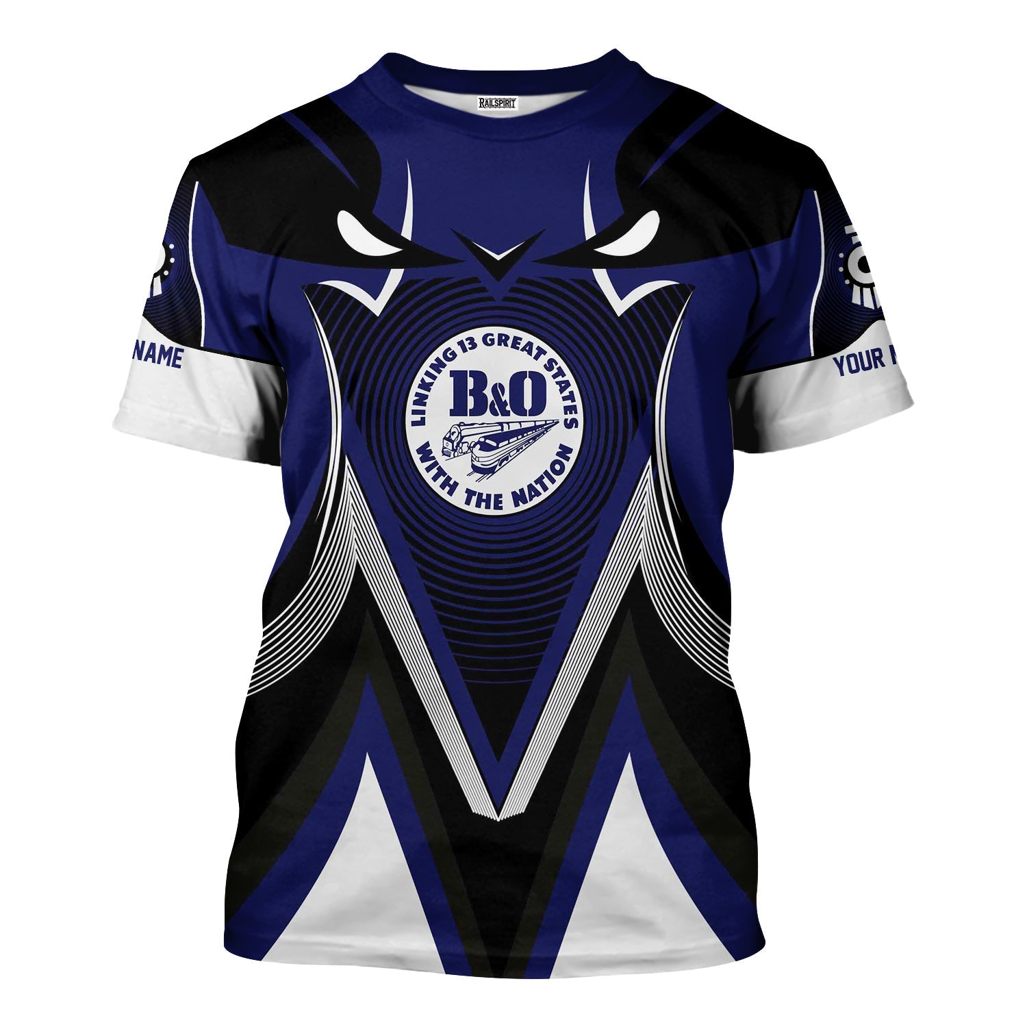 Railspirit Personalized B&O Great States Railroad T-Shirt Vibrant Graphic Pattern Shirt For Train Enthusiasts