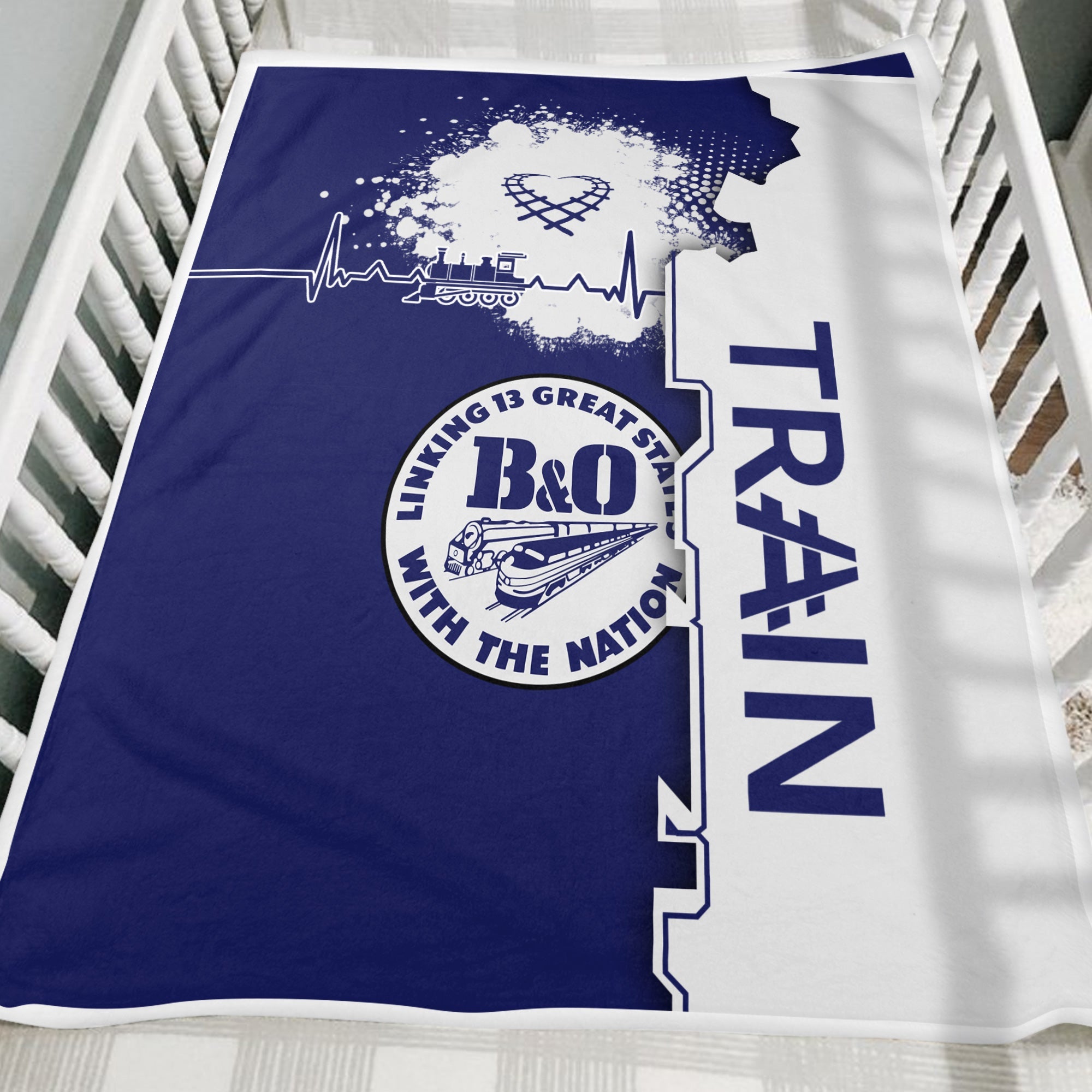 Railspirit B&O Great States Railroad Blanket Engine Heartbeat and Track Love Style Blanket Gift Idea For Train Lovers