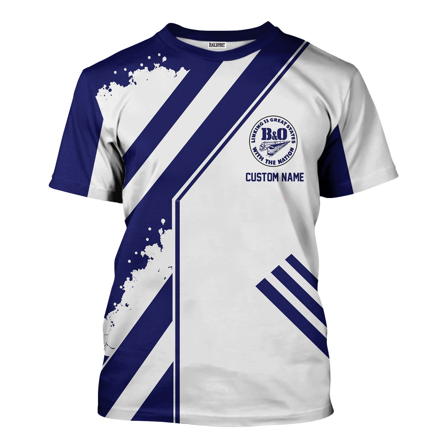 Railspirit Personalized B&O Great States Railroad T-Shirt Locomotive Design Train Shirt for Train Enthusiast