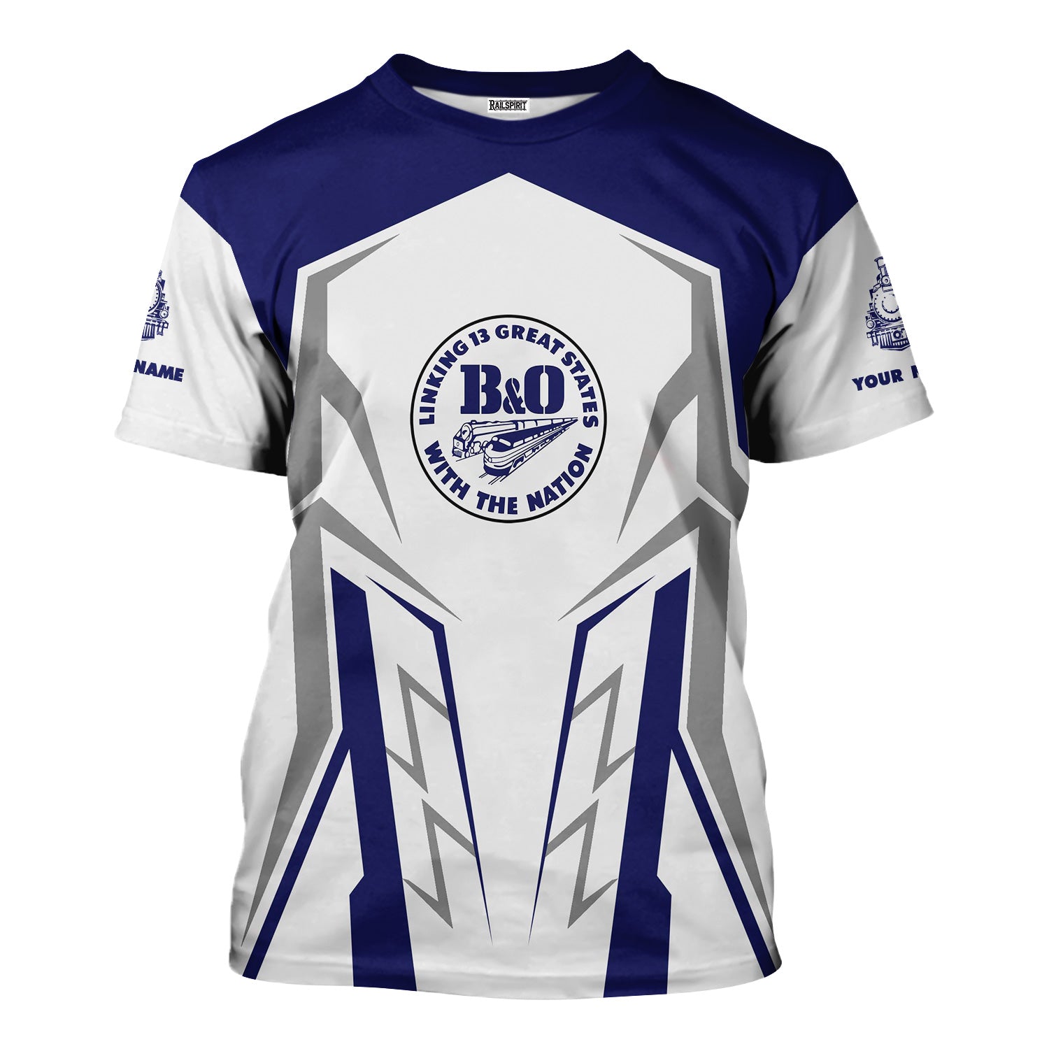 Railspirit Personalized B&O Great States Railroad T-Shirt Futuristic Design with Custom Job Train Shirt