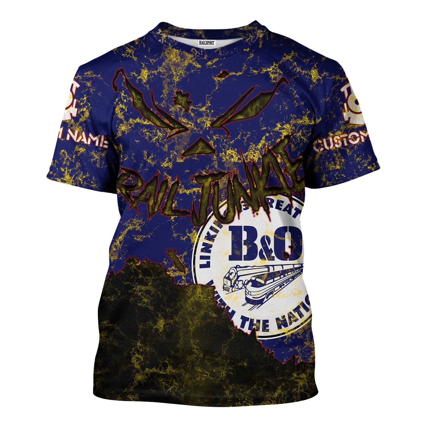 Railspirit Personalized B&O Great States Railroad T-Shirt Torn Graphic Style Train Shirt For Rail Junkie