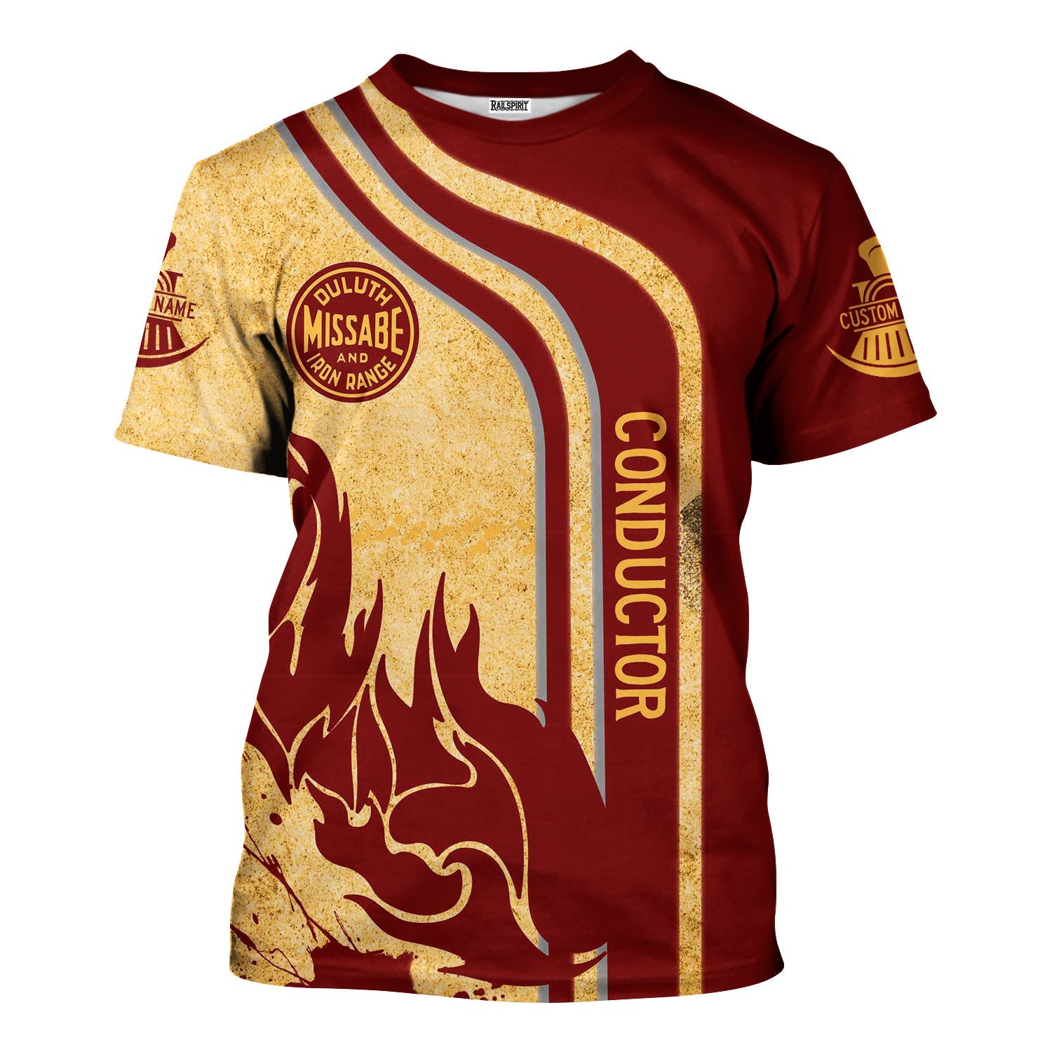 Railspirit Personalized Duluth, Missabe, & Iron Range Railroad T-Shirt Flame Design with Custom Job Position Train Shirt