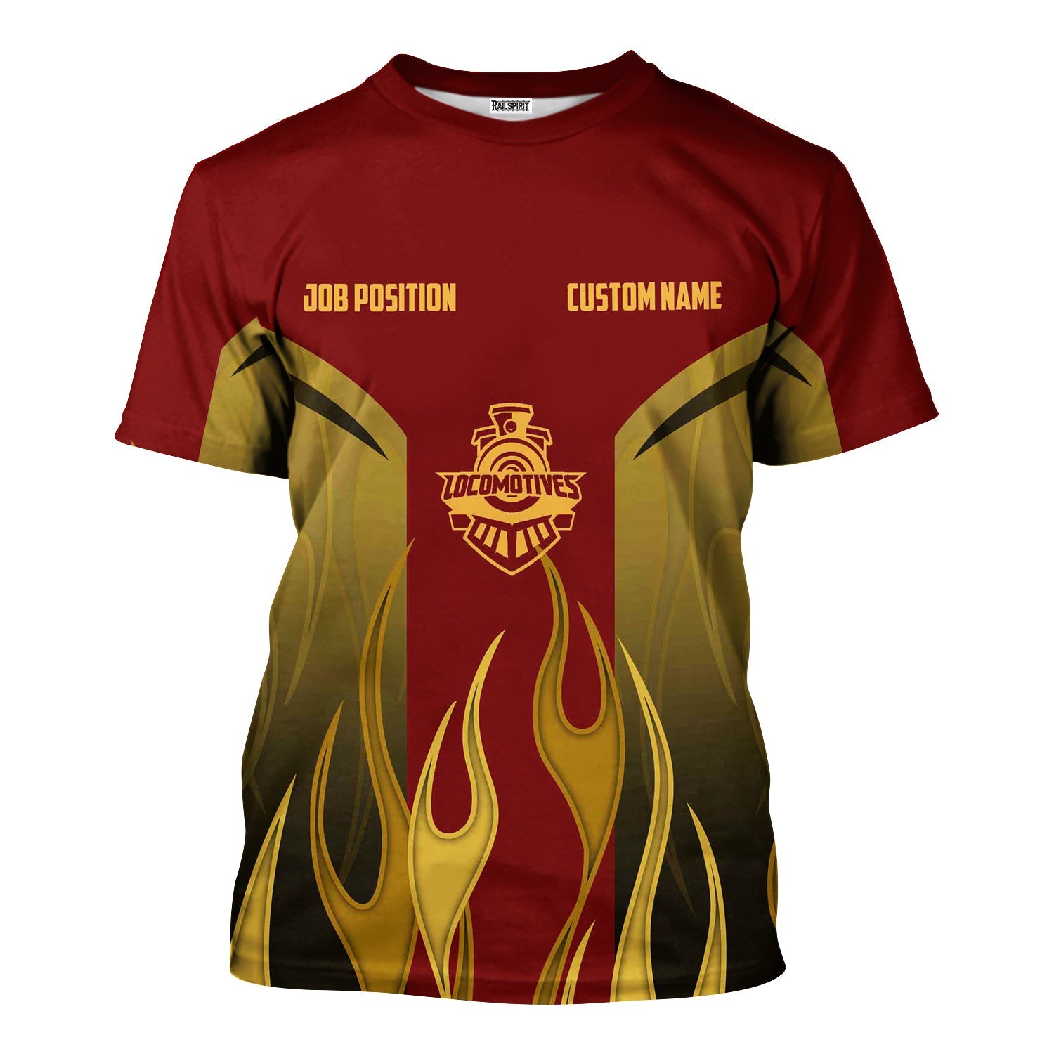 Railspirit Custom Name and Job Title Duluth, Missabe, & Iron Range Railroad T-Shirt Flame Graphic Train Shirt