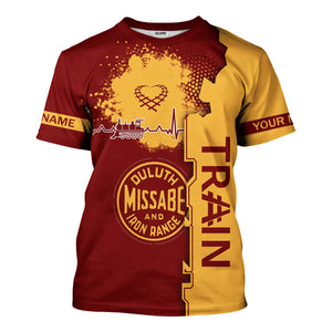 Railspirit Personalized Duluth, Missabe, & Iron Range Railroad T-Shirt Engine Heartbeat and Track Love Style Shirt Gift Idea For Train Lovers