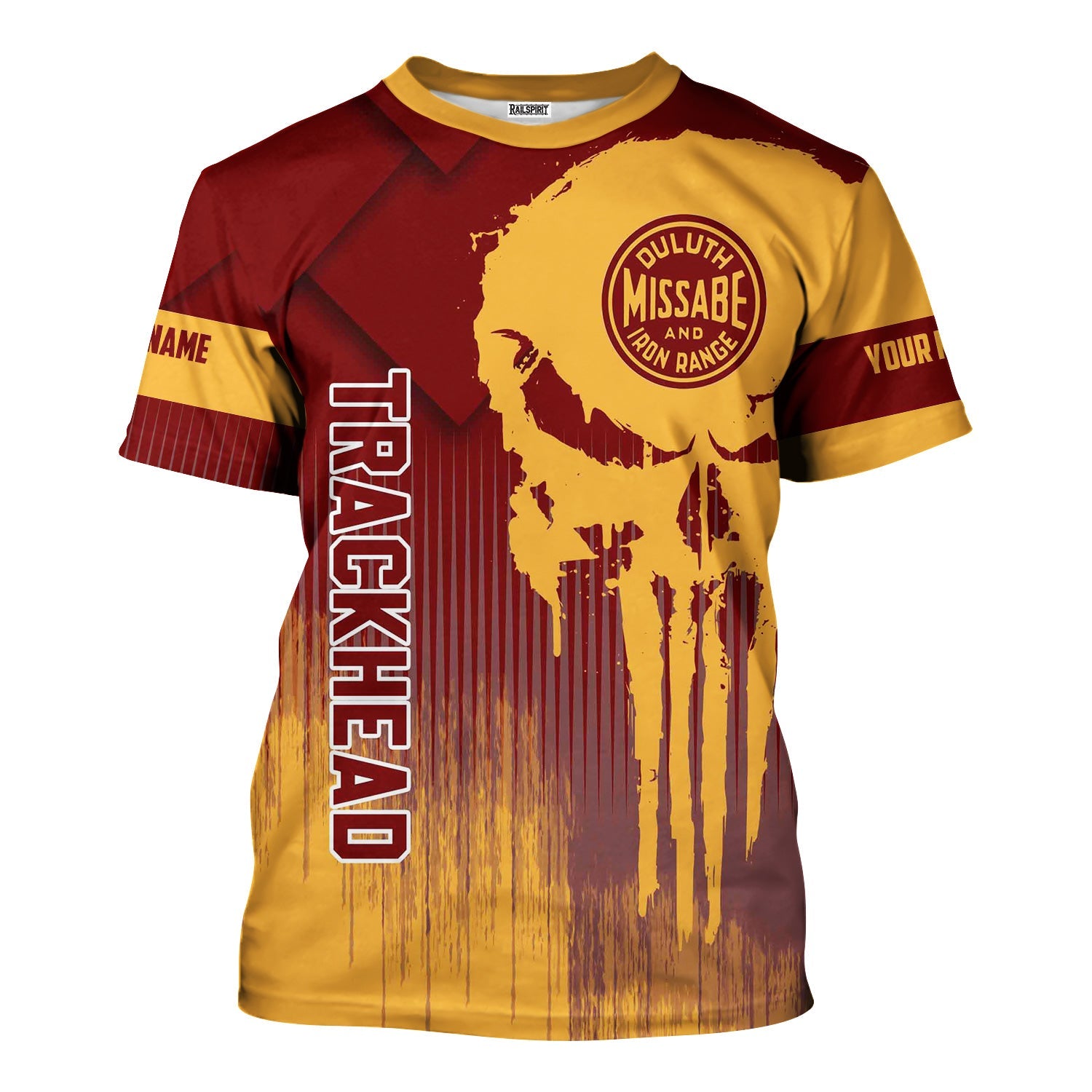 Railspirit Personalized Duluth, Missabe, & Iron Range Railroad T-Shirt Skull Design with Custom Job Train Shirt for Trackhead Crew