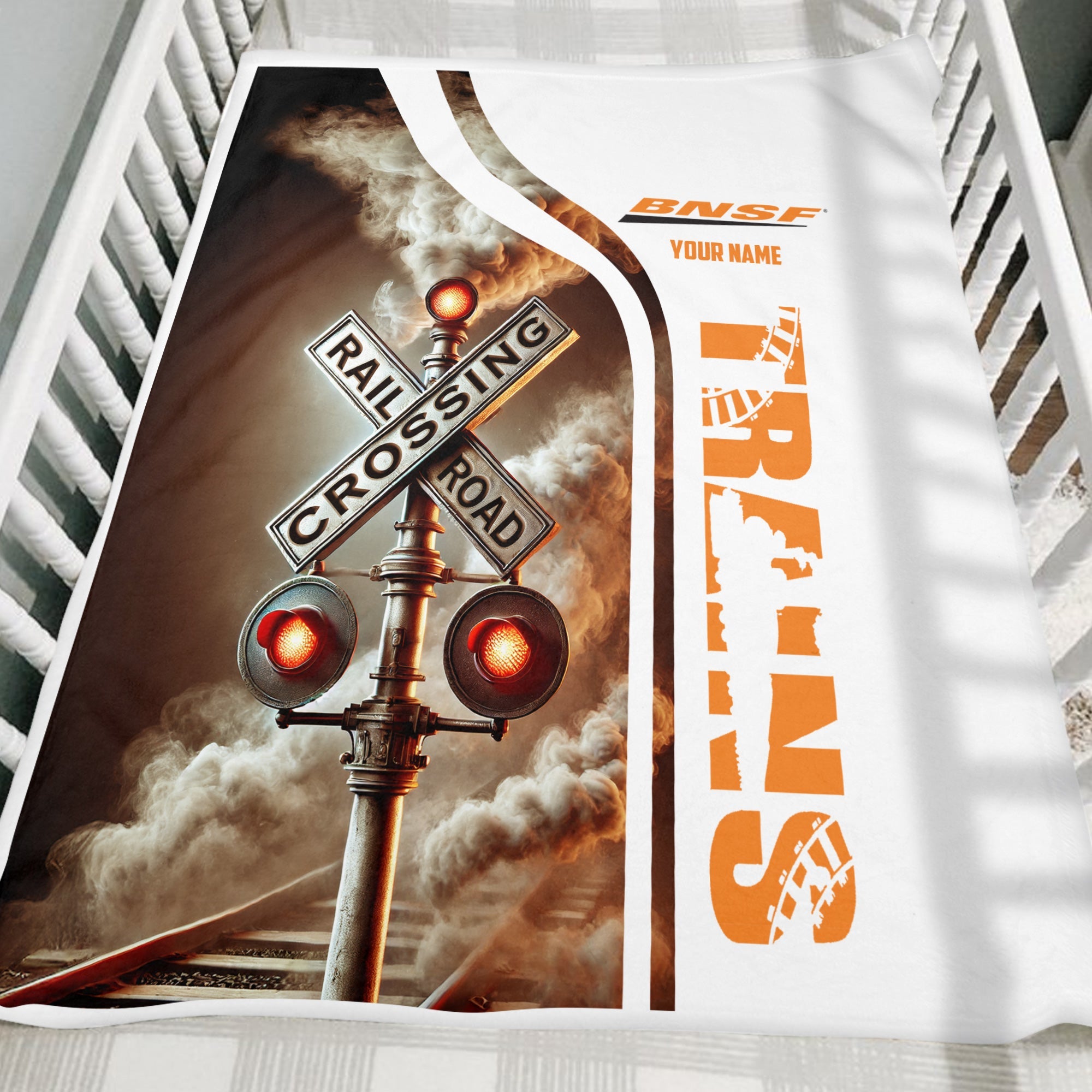 Railspirit Personalized BNSF Railway Blanket Railroad Crossing Sign Blanket All Over Print