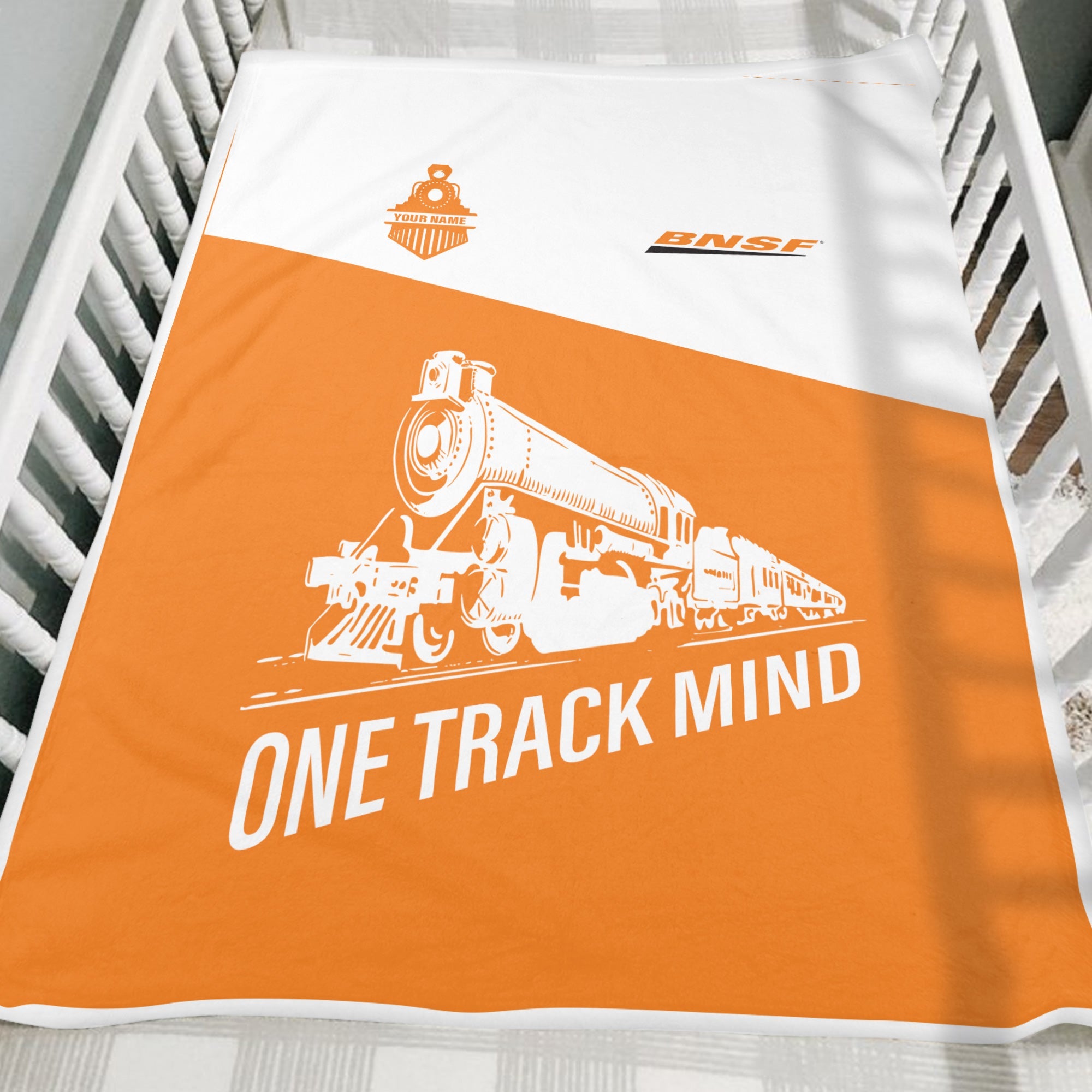 Railspirit Personalized BNSF Railway Blanket One Track Mind Train Blanket Gift Idea For Train Lover