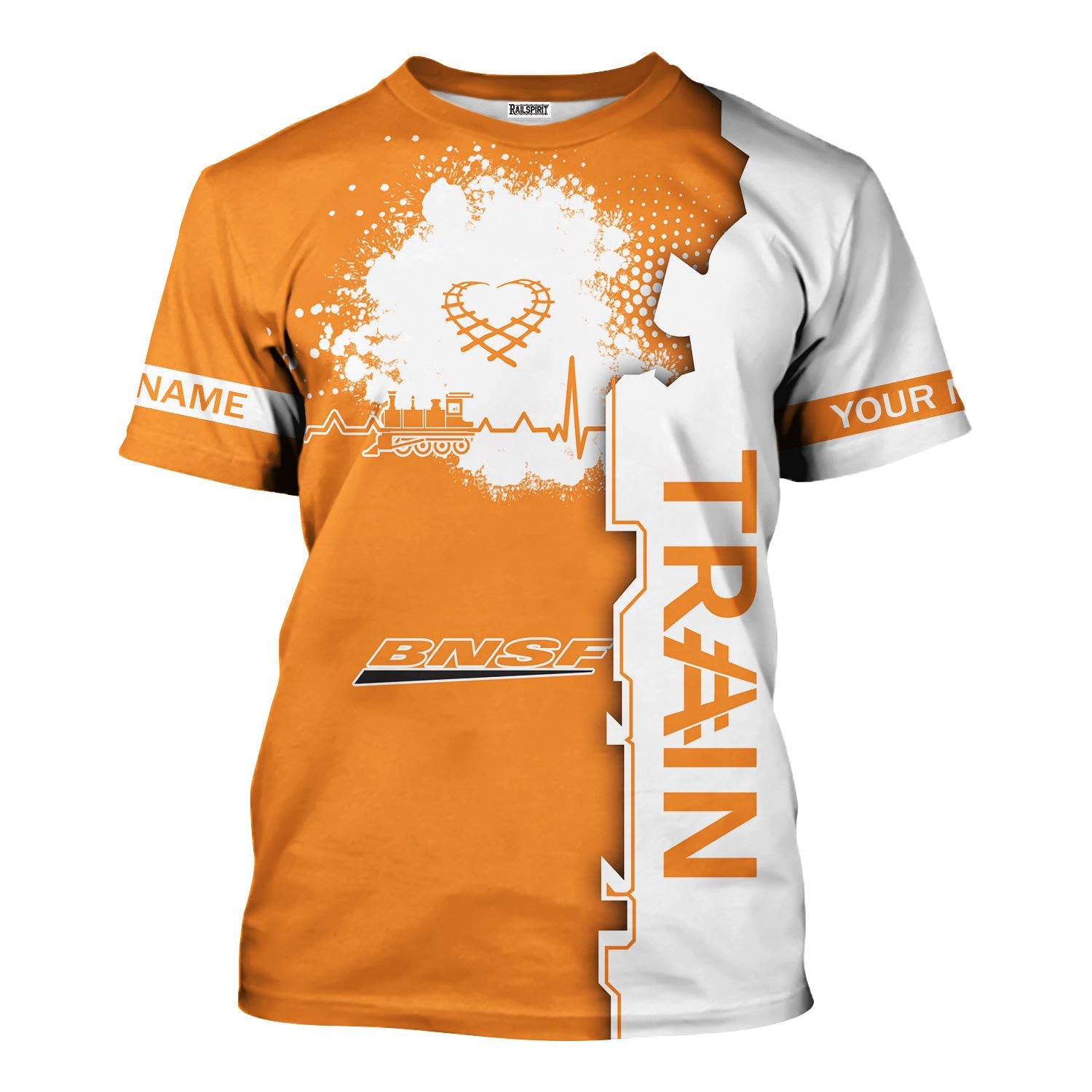 Railspirit Personalized BNSF Railway T-Shirt Engine Heartbeat and Track Love Style Shirt Gift Idea For Train Lovers