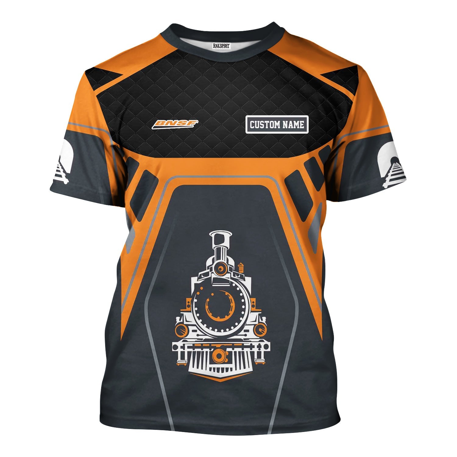 Railspirit Personalized BNSF Railway T-Shirt Steam Locomotive Engine Graphic Train Shirt All Over Print