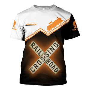 Railspirit Personalized BNSF Railway T Shirt Railroad Crossing Printed Train Track Shirt