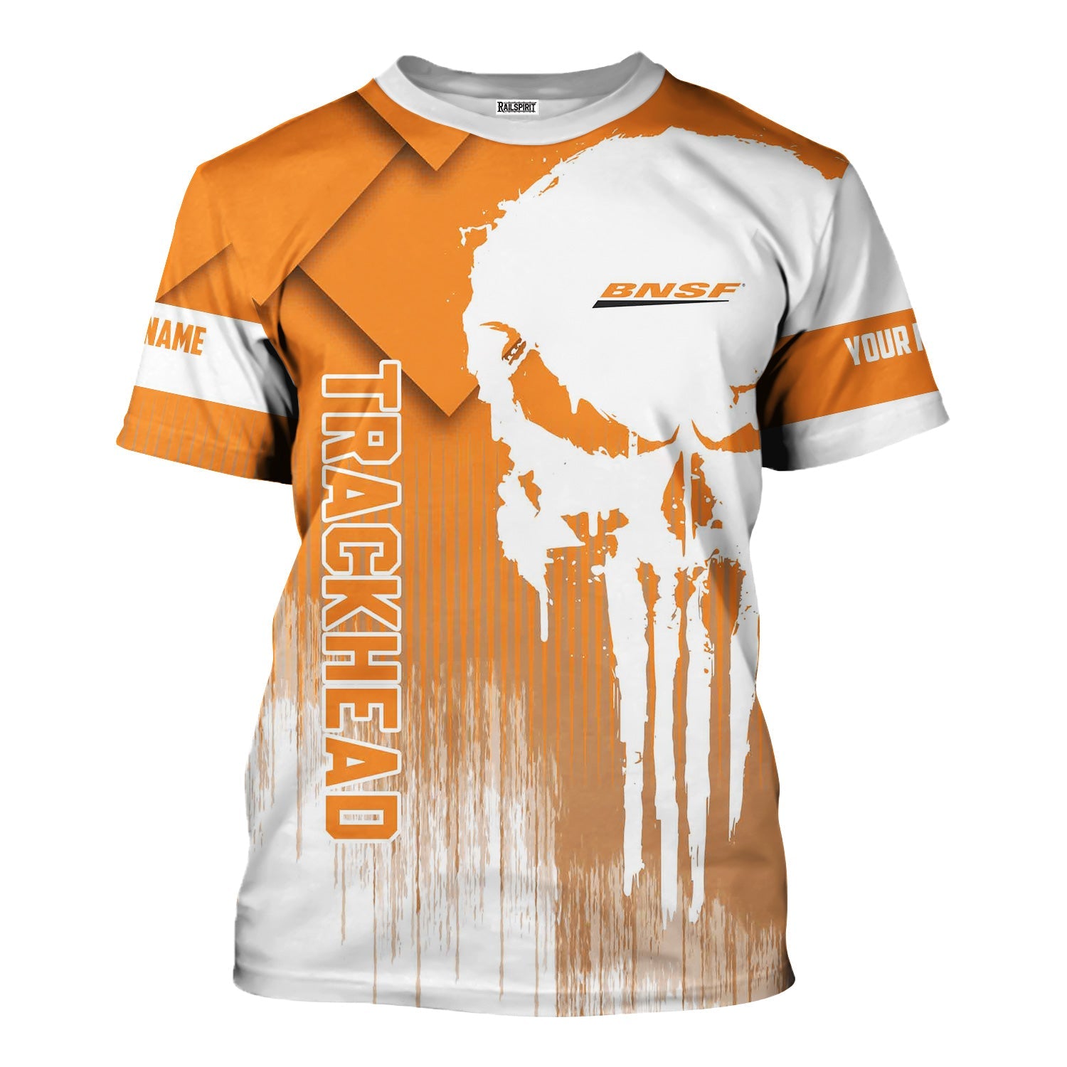 Railspirit Personalized BNSF Railway T-Shirt Skull Design with Custom Job Train Shirt for Trackhead Crew