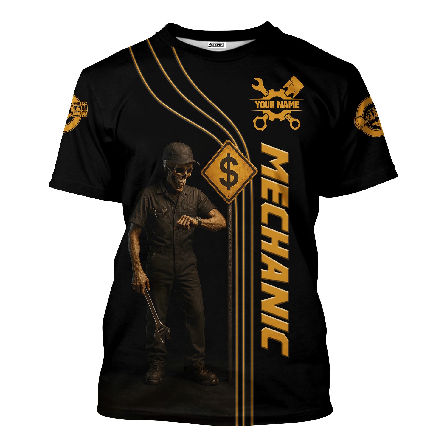 Personalized T-Shirt Mechanic Hourly Rate Skull Looking Watch Design Shirt for Mechanics