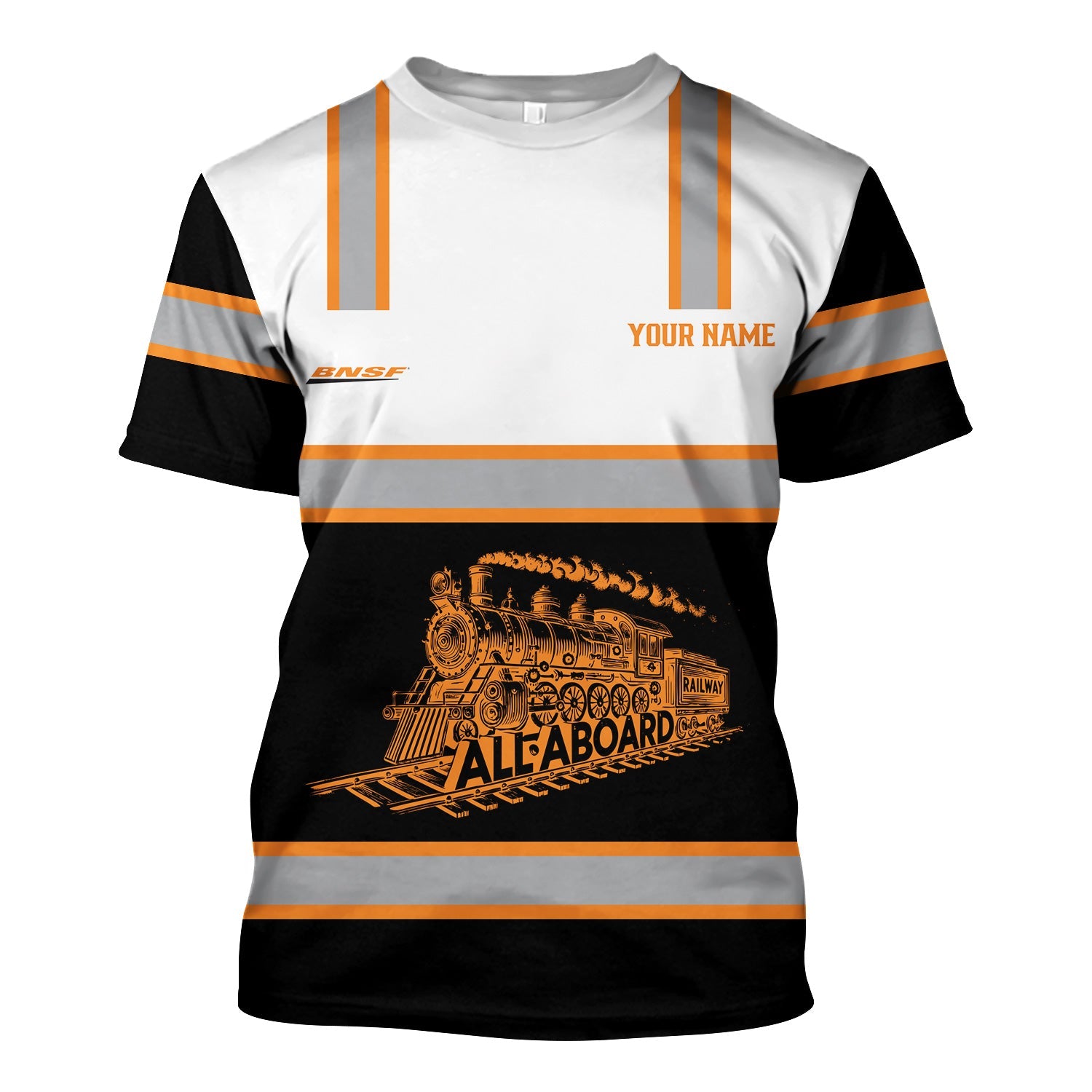 Railspirit Custom Name BNSF Railway T Shirt Eat Train Sleep Repeat Printed Train Shirt