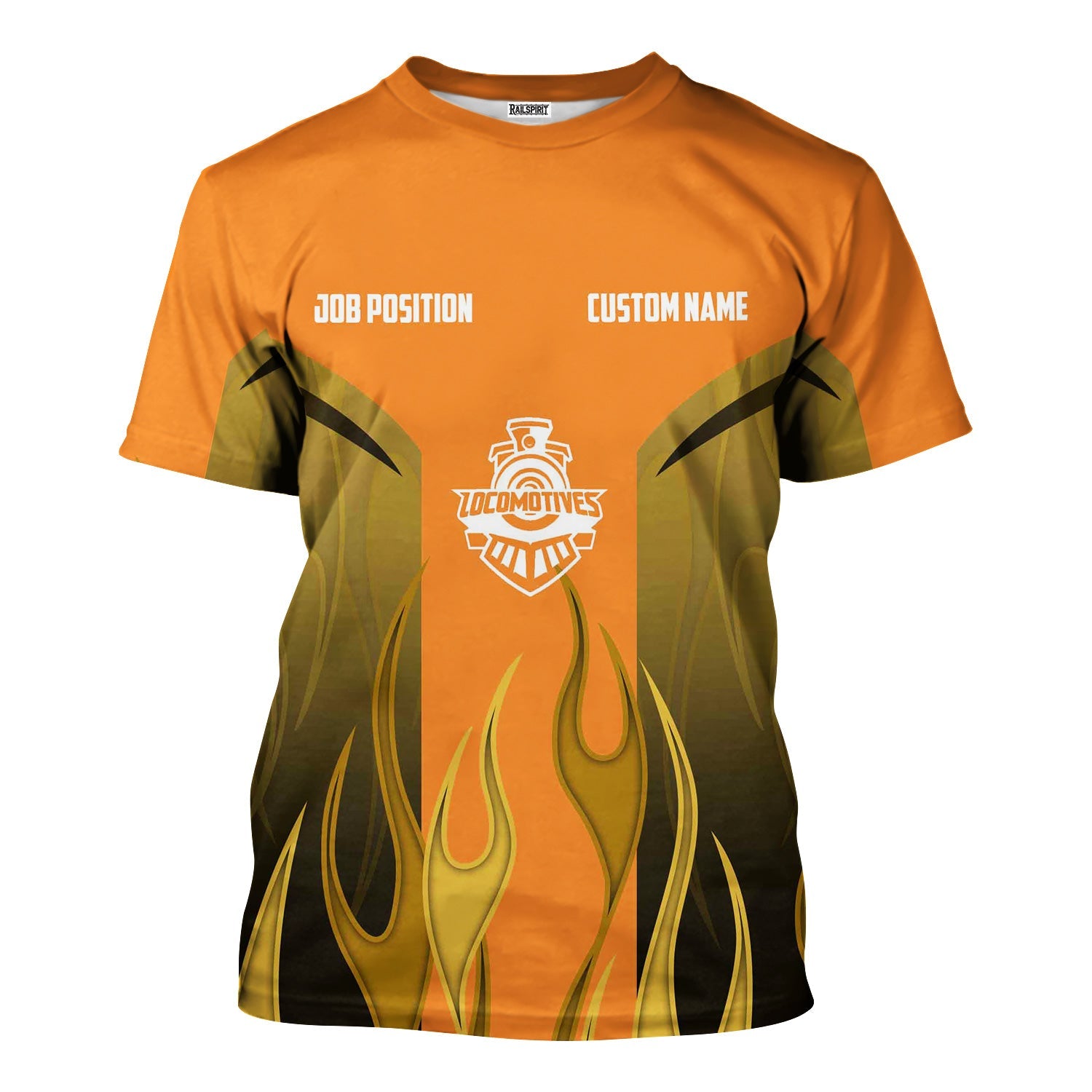 Railspirit Custom Name and Job Title BNSF Railway T-Shirt Flame Graphic Train Shirt