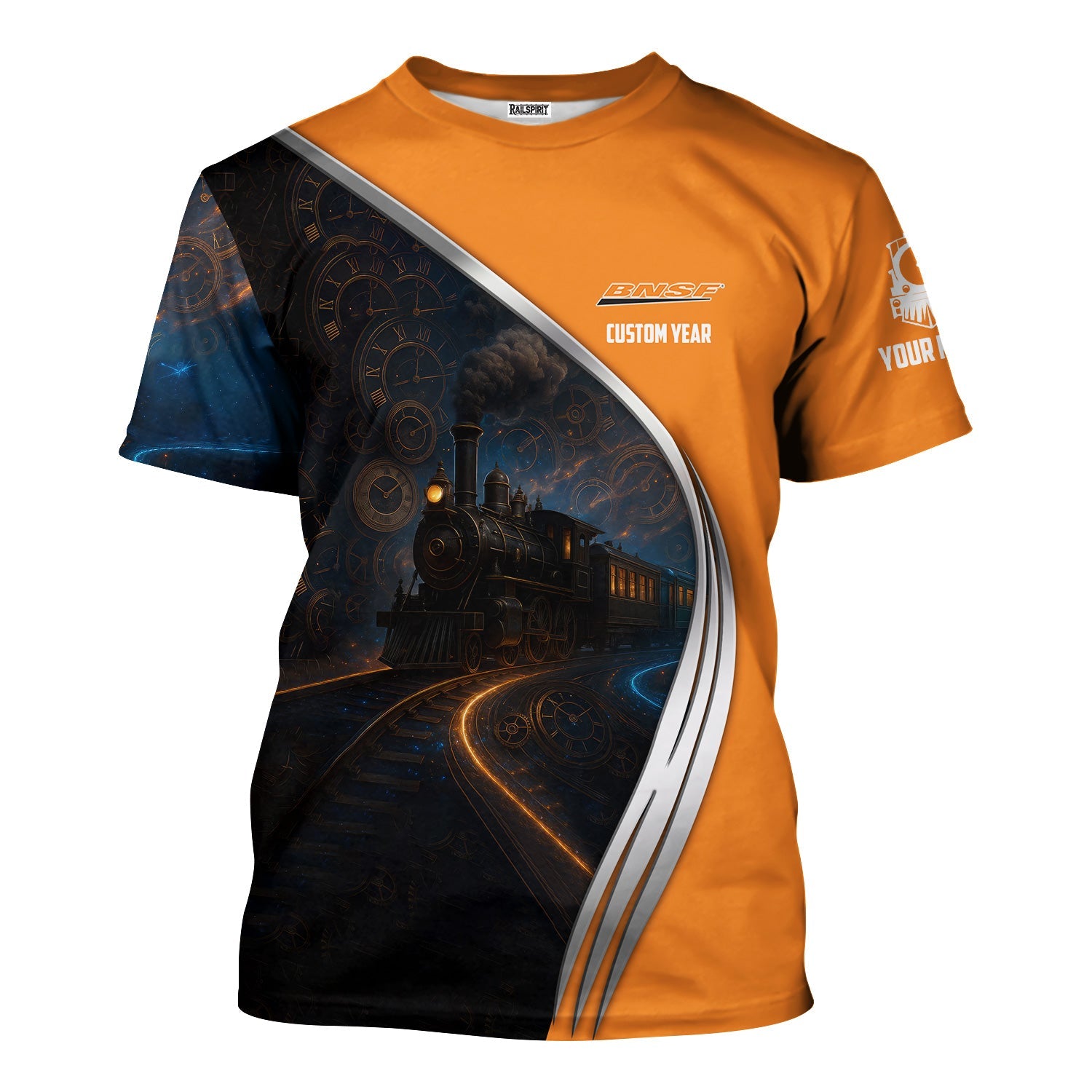 Railspirit Personalized BNSF Railway T-Shirt Steampunk Locomotive with Custom Year Train Shirt