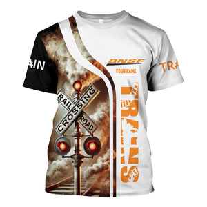 Railspirit Custom Name BNSF Railway T Shirt One Track Mind American Locomotive Train Shirt All Over Print