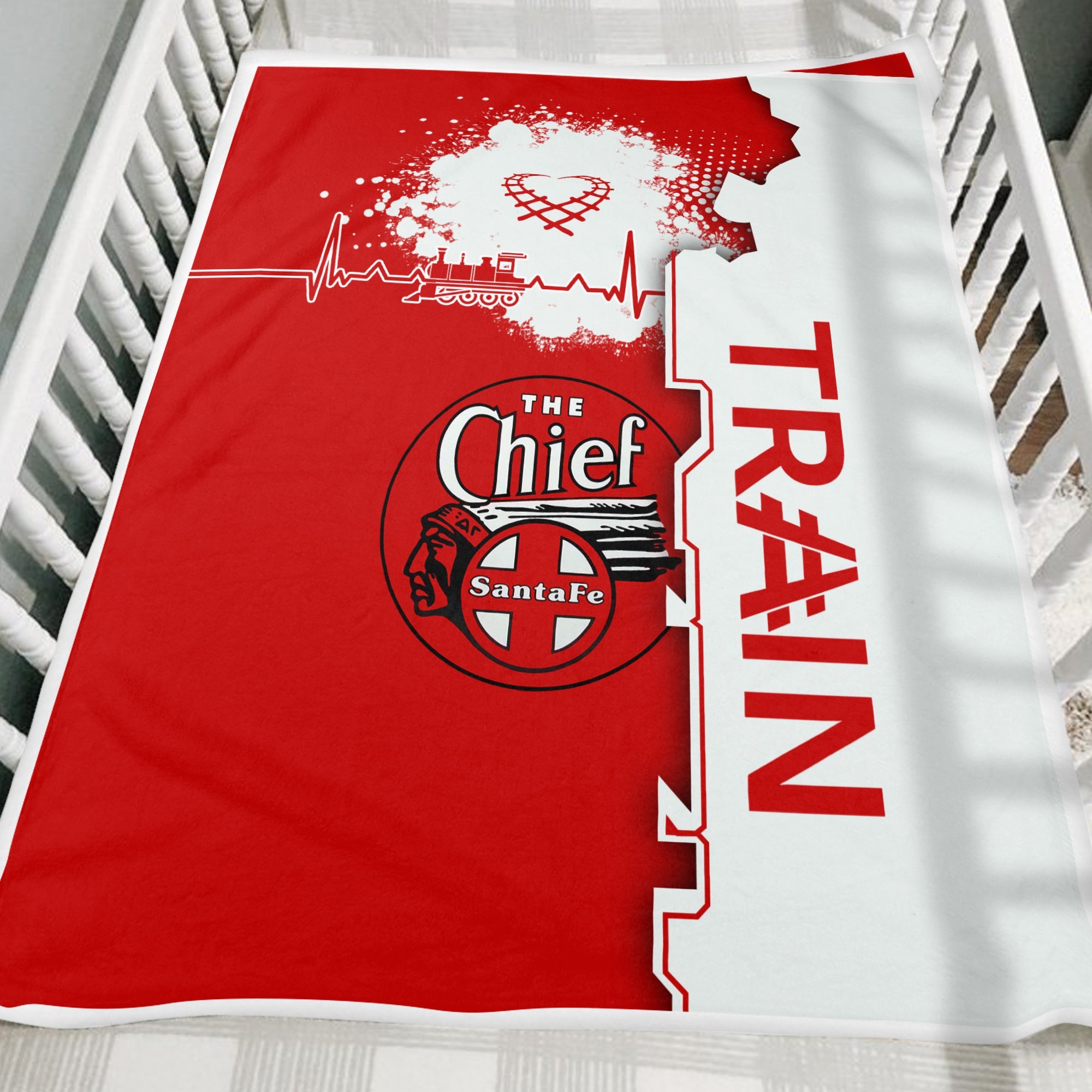 Railspirit The Chief Santa Fe Railroad Blanket Engine Heartbeat and Track Love Style Blanket Gift Idea For Train Lovers
