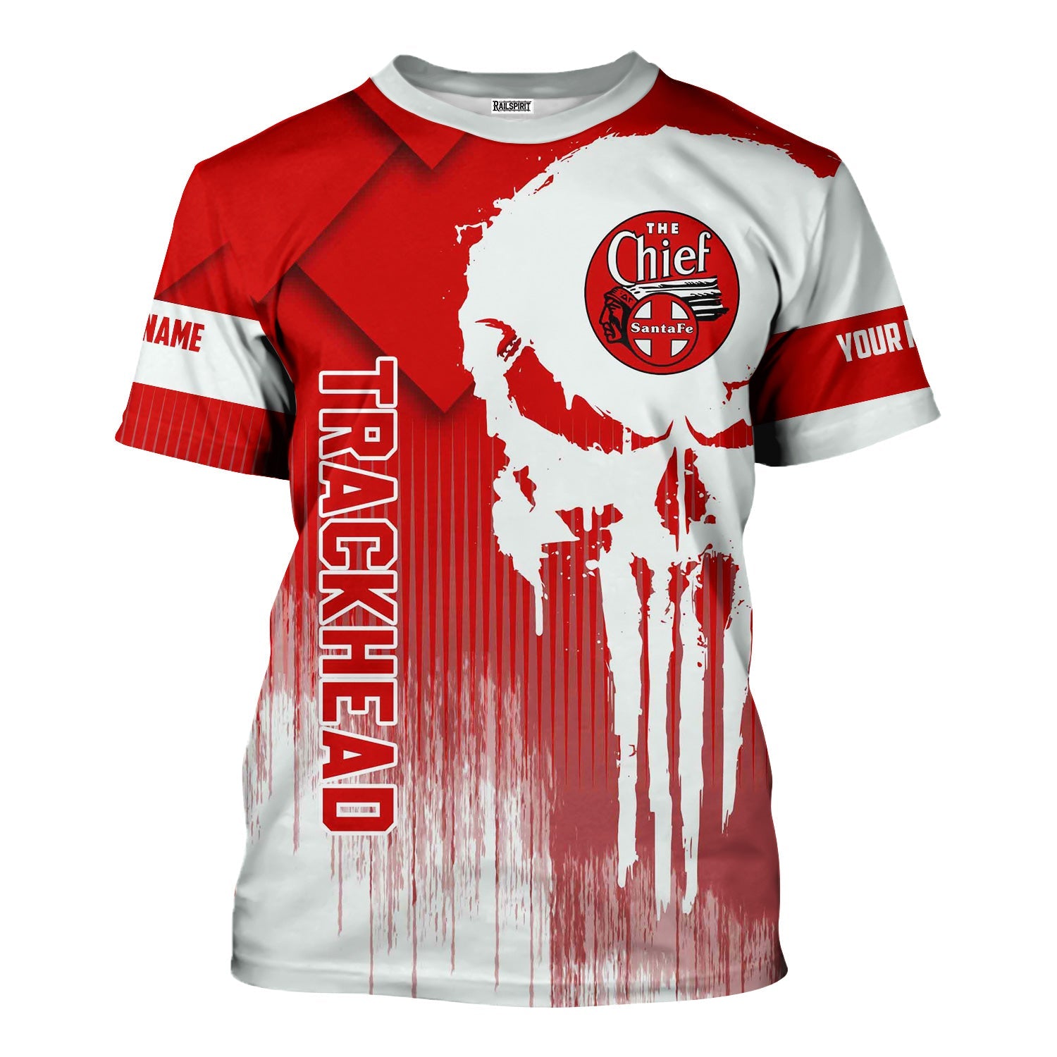 Railspirit Personalized The Chief Santa Fe Railroad T-Shirt Skull Design with Custom Job Train Shirt for Trackhead Crew