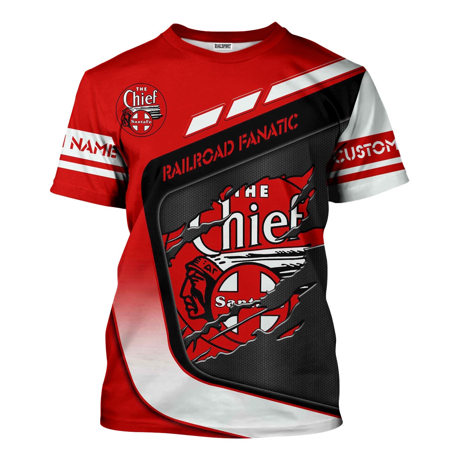 Railspirit Personalized The Chief Santa Fe Railroad T-Shirt Ripped Texture Style Train Shirt For Railroad Fanatic