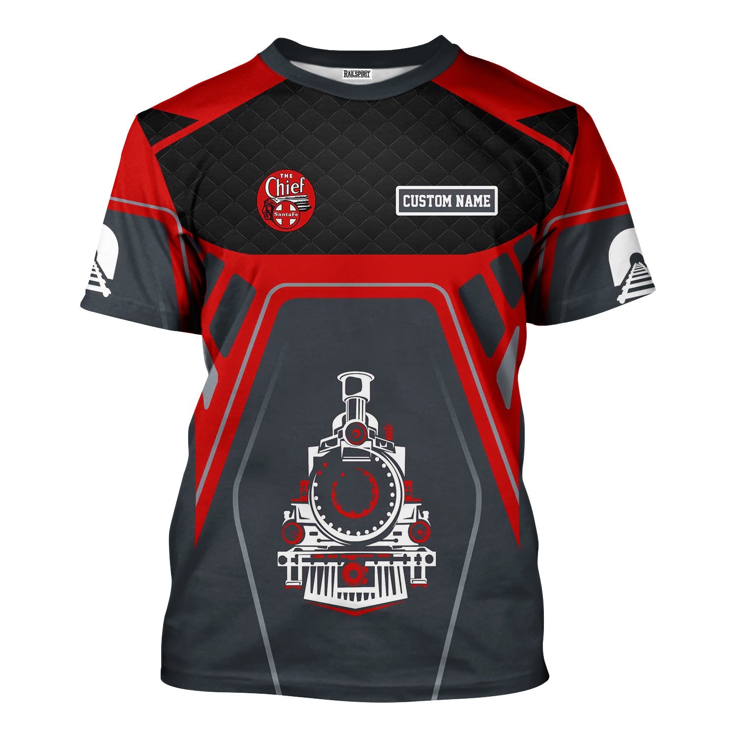 Railspirit Personalized The Chief Santa Fe Railroad T-Shirt Steam Locomotive Engine Graphic Train Shirt All Over Print