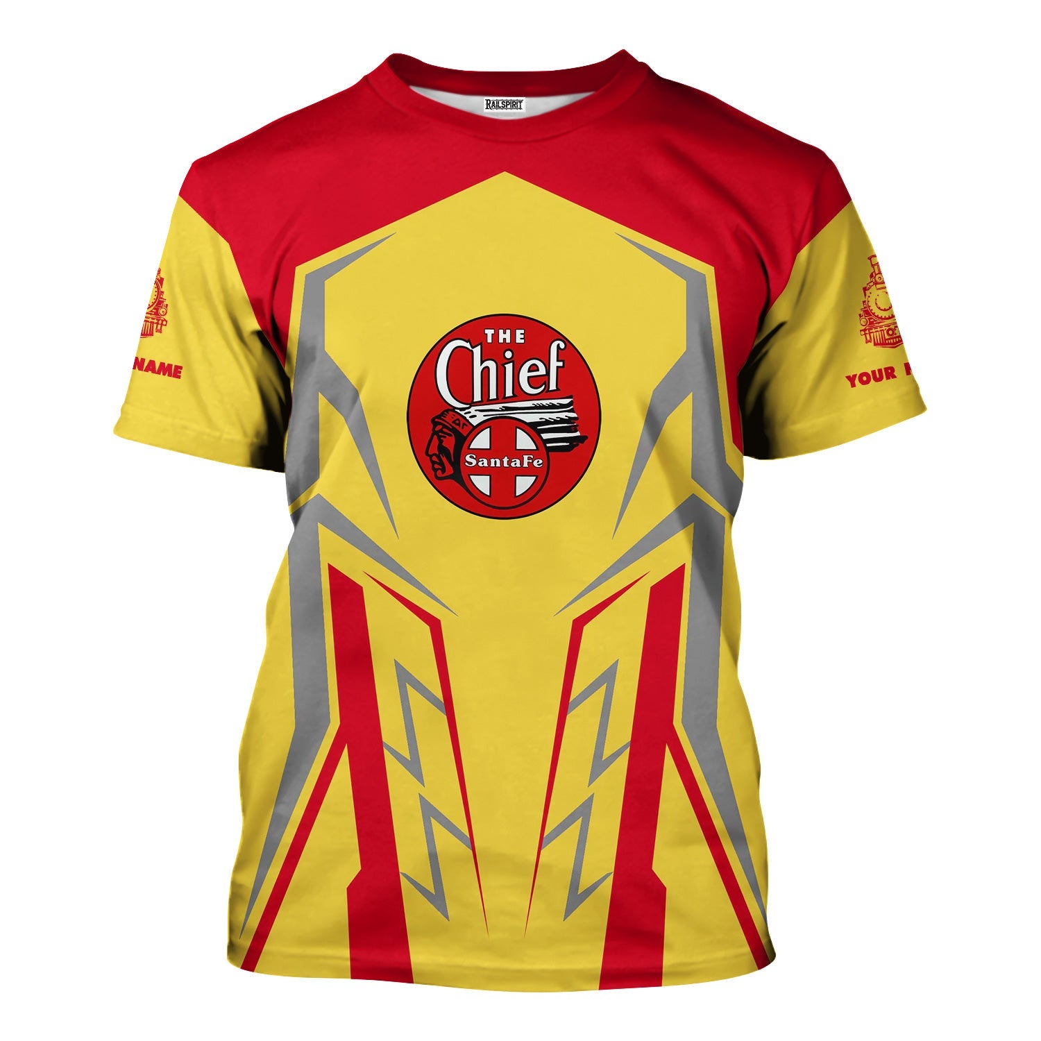Railspirit Personalized The Chief Santa Fe Railroad T-Shirt Futuristic Design with Custom Job Train Shirt