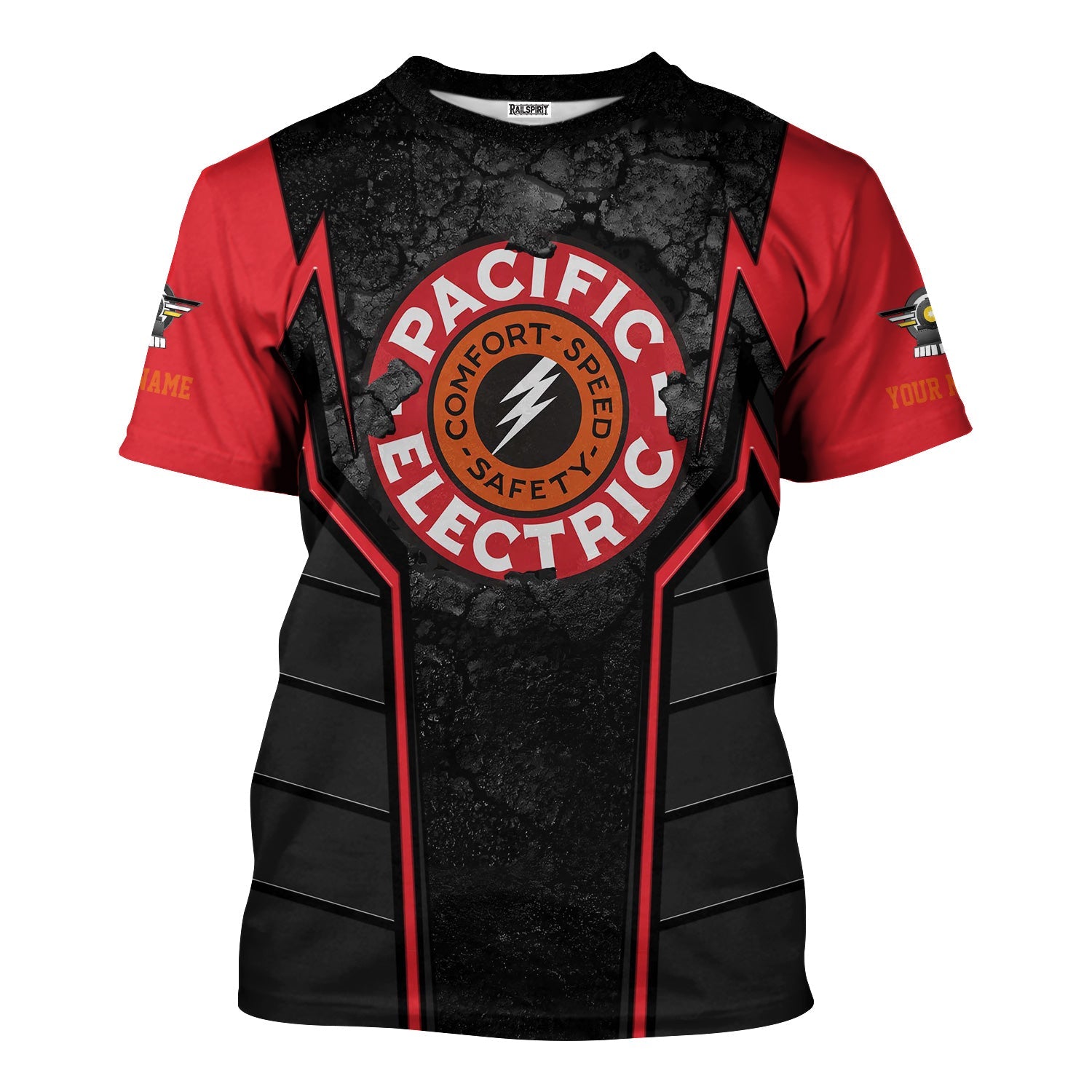 Railspirit Personalized Pacific Electric Railroad T-Shirt Cracked Metal Design Train Shirt for Rail Enthusiasts