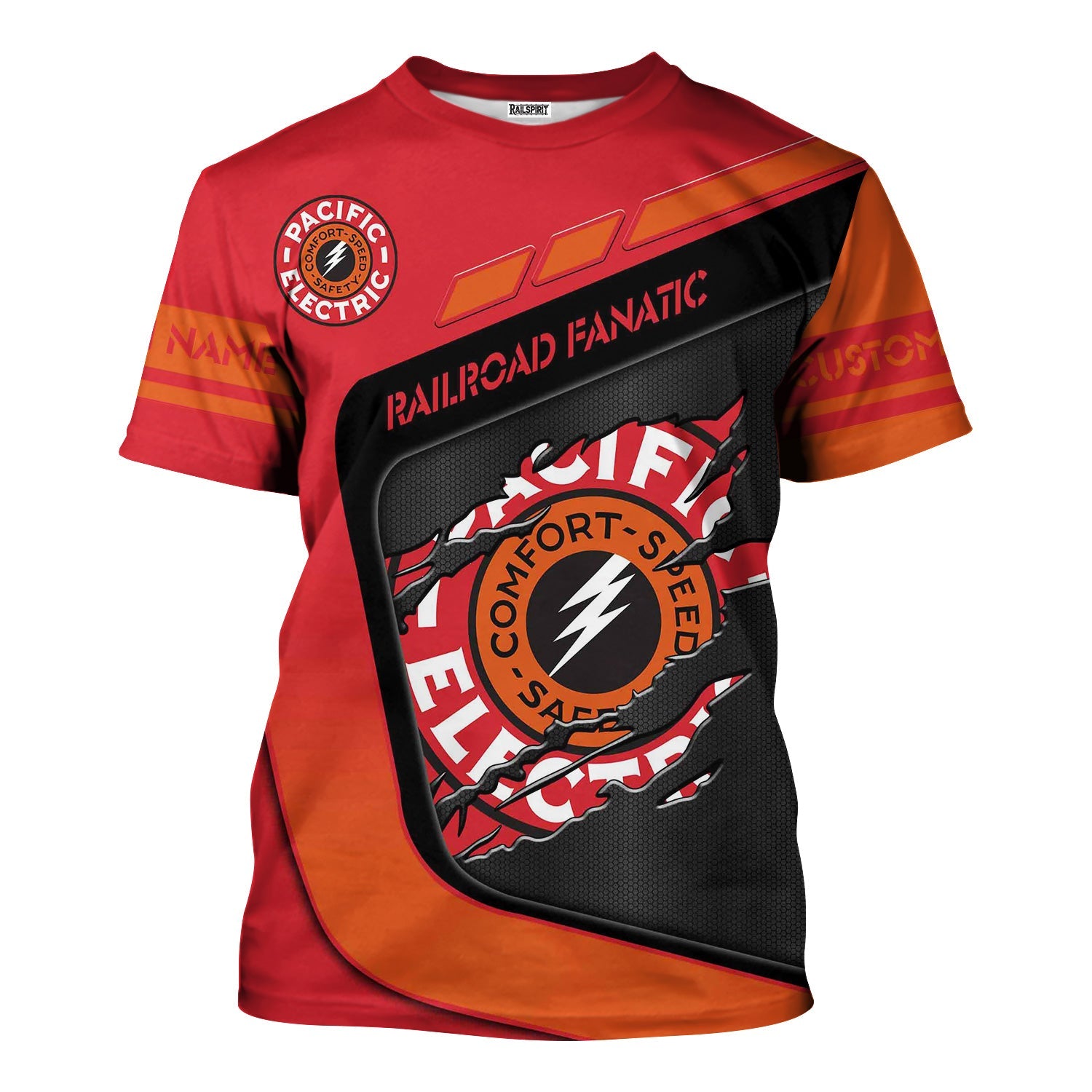 Railspirit Personalized Pacific Electric Railroad T-Shirt Ripped Texture Style Train Shirt For Railroad Fanatic
