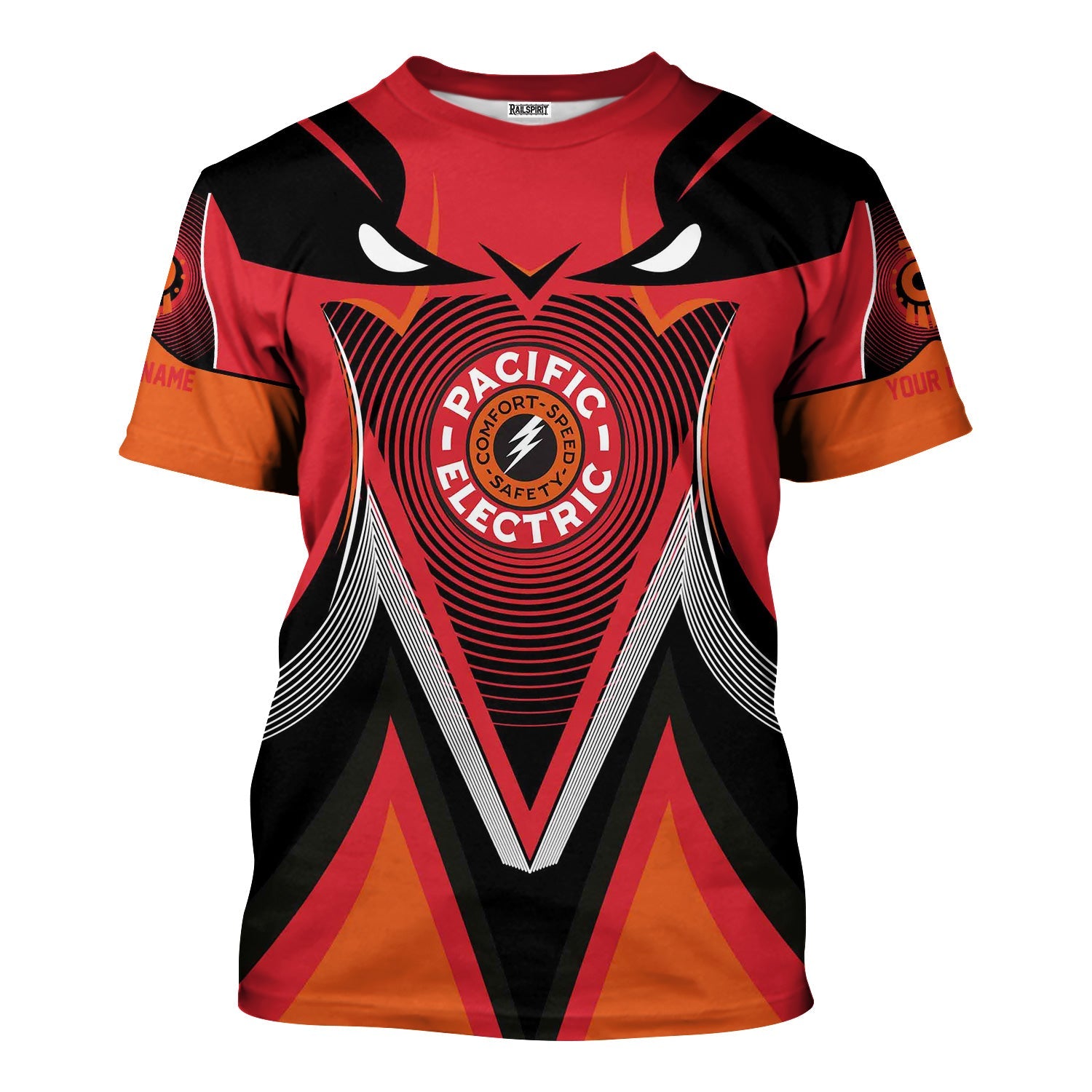 Railspirit Personalized Pacific Electric Railroad T-Shirt Vibrant Graphic Pattern Shirt For Train Enthusiasts