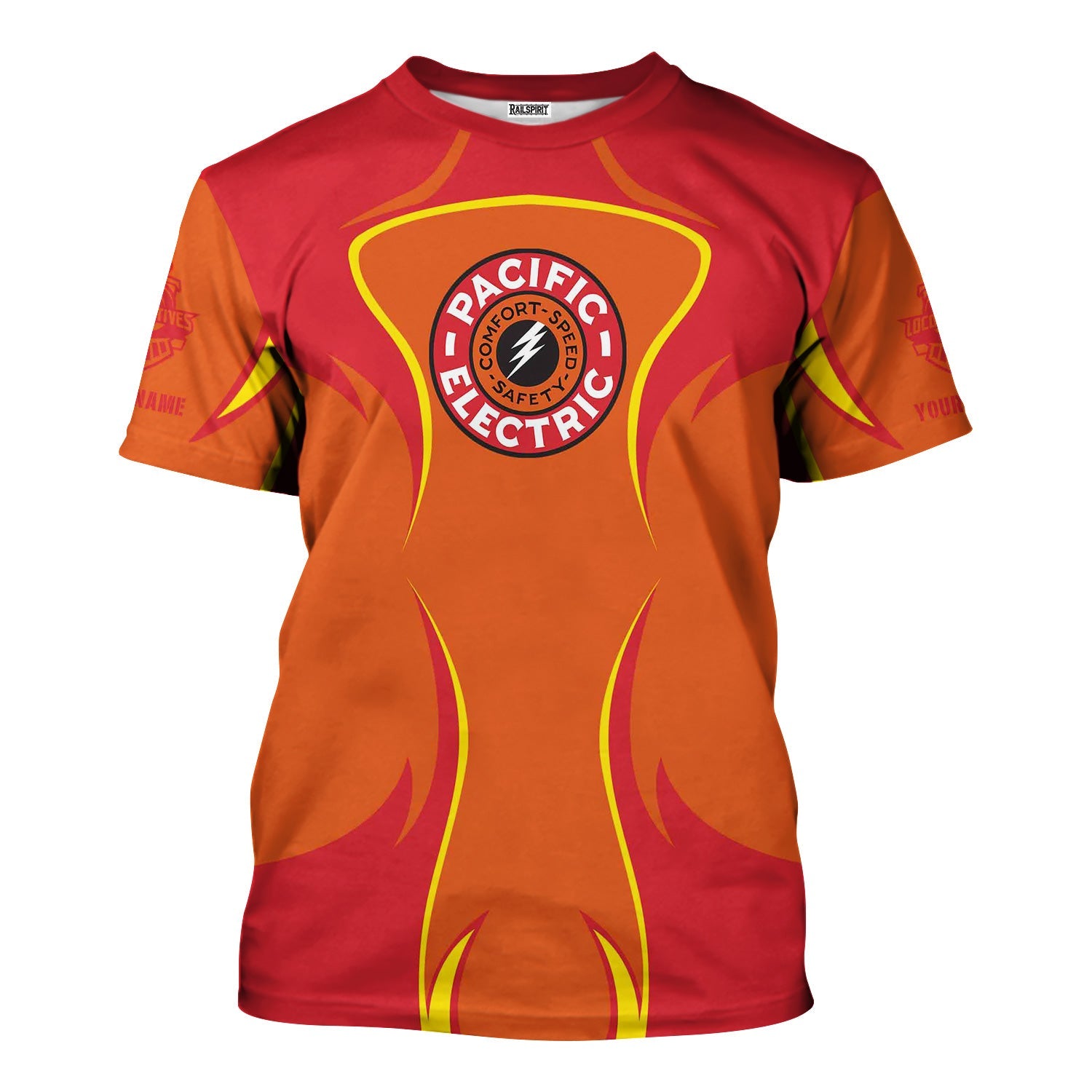 Railspirit Personalized Pacific Electric Railroad T-Shirt Distinctive Flame Style Shirt For Steam Engine Addict