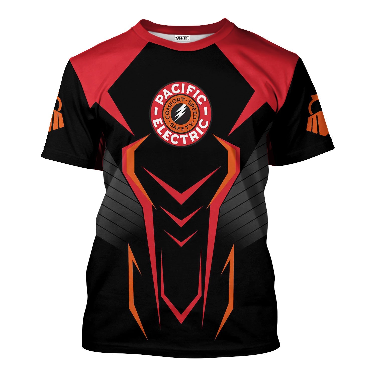 Railspirit Personalized Pacific Electric Railroad T-Shirt Dynamic Design Style Perfect Shirt for Train Enthusiasts