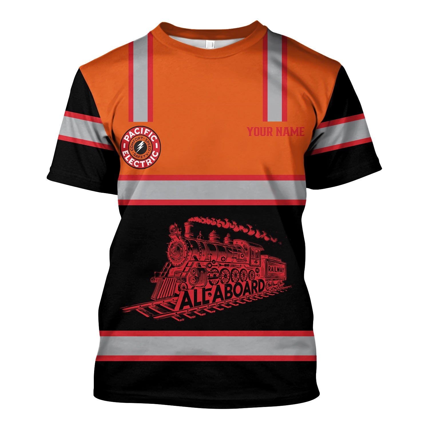 Railspirit Custom Name Pacific Electric Railroad T Shirt Eat Train Sleep Repeat Printed Train Shirt