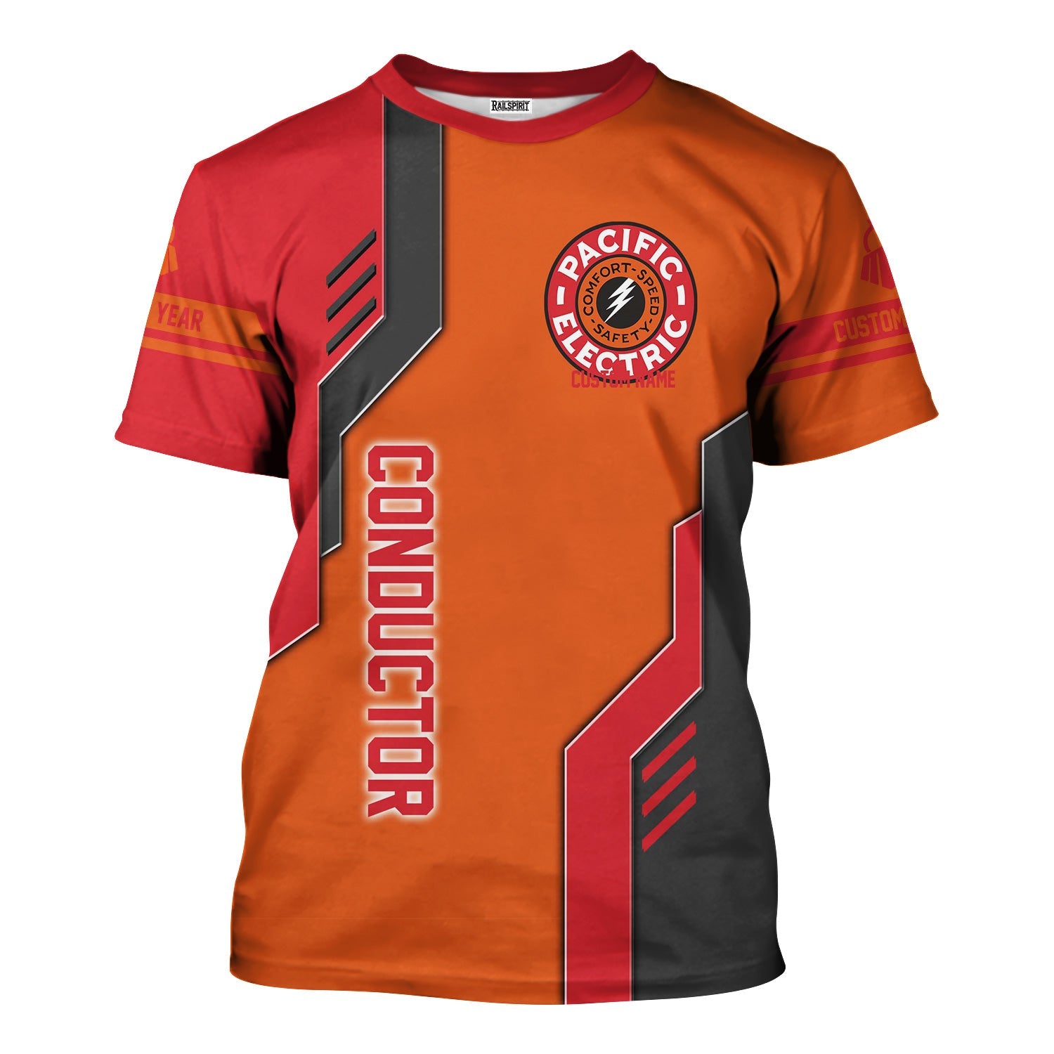 Railspirit Personalized Pacific Electric Railroad T-Shirt Unique Railway Style with Custom Job Train Shirt