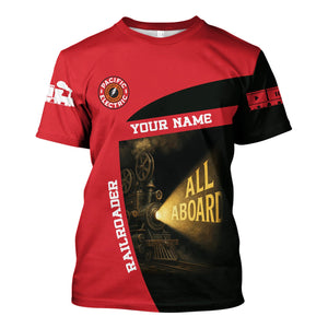 Railspirit Personalized Pacific Electric Railroad T-Shirt All Aboard Steam Train Movie Projector Style Shirt