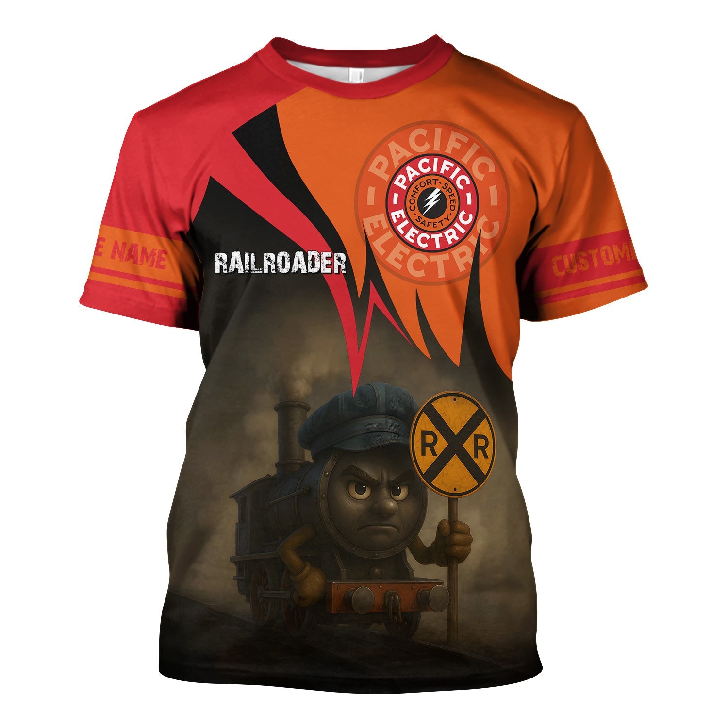 Railspirit Personalized Pacific Electric Railroad T-Shirt Angry Train Shirt Gift Idea For Train Lover