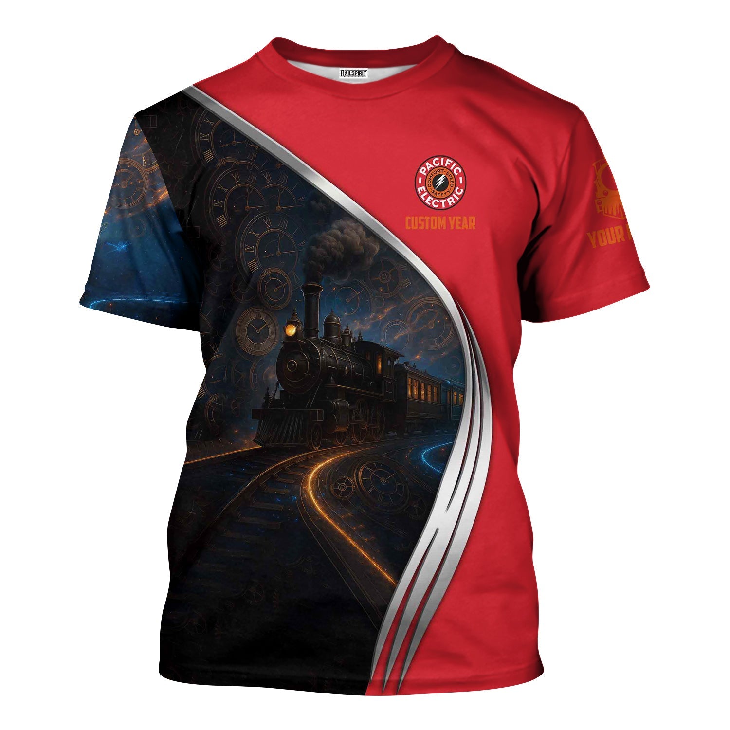 Railspirit Personalized Pacific Electric Railroad T-Shirt Steampunk Locomotive with Custom Year Train Shirt