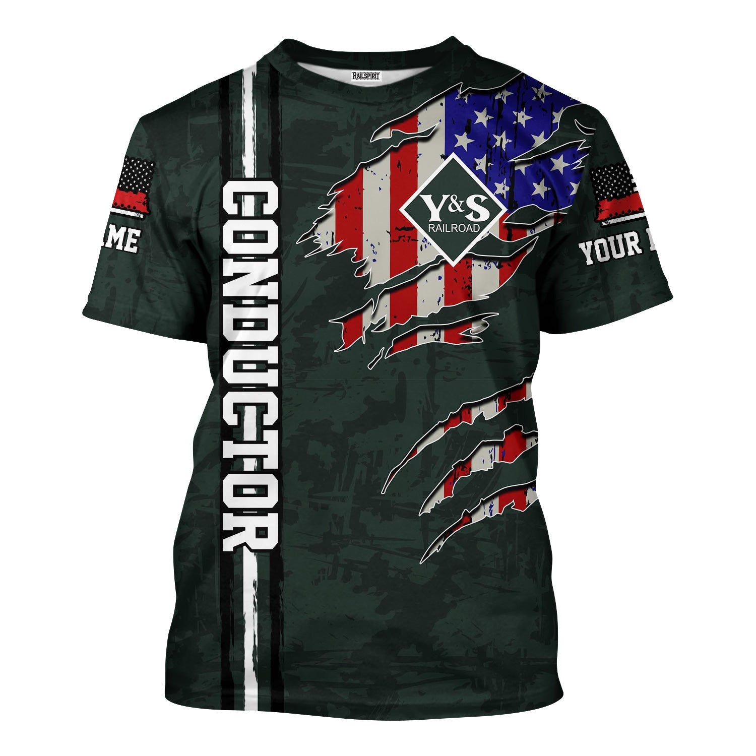 Railspirit Personalized Youngstown & Southern Railroad T-Shirt USA Flag Claw Art with Custom Job Train Shirt