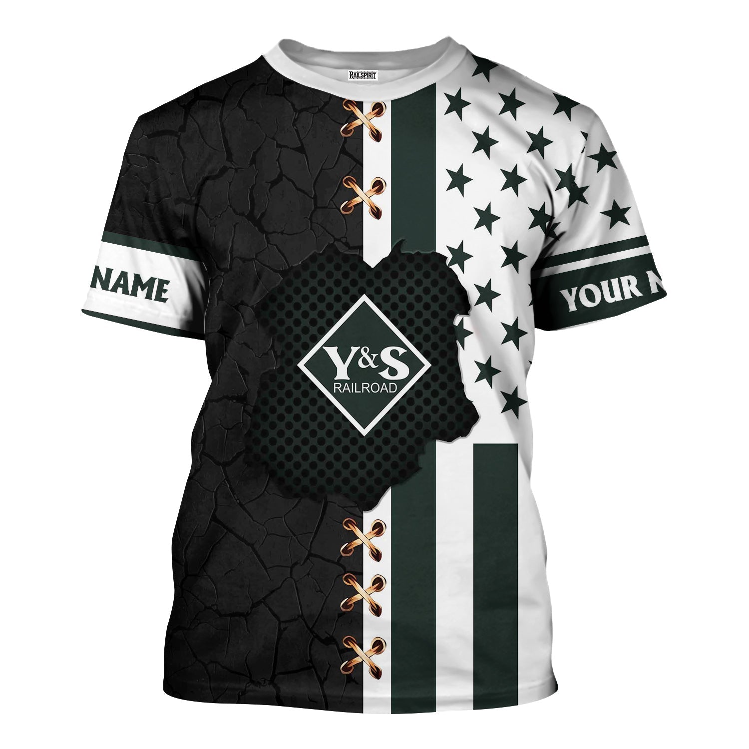 Railspirit Personalized Youngstown & Southern Railroad T-Shirt American Flag with Crack Effect Train Shirt