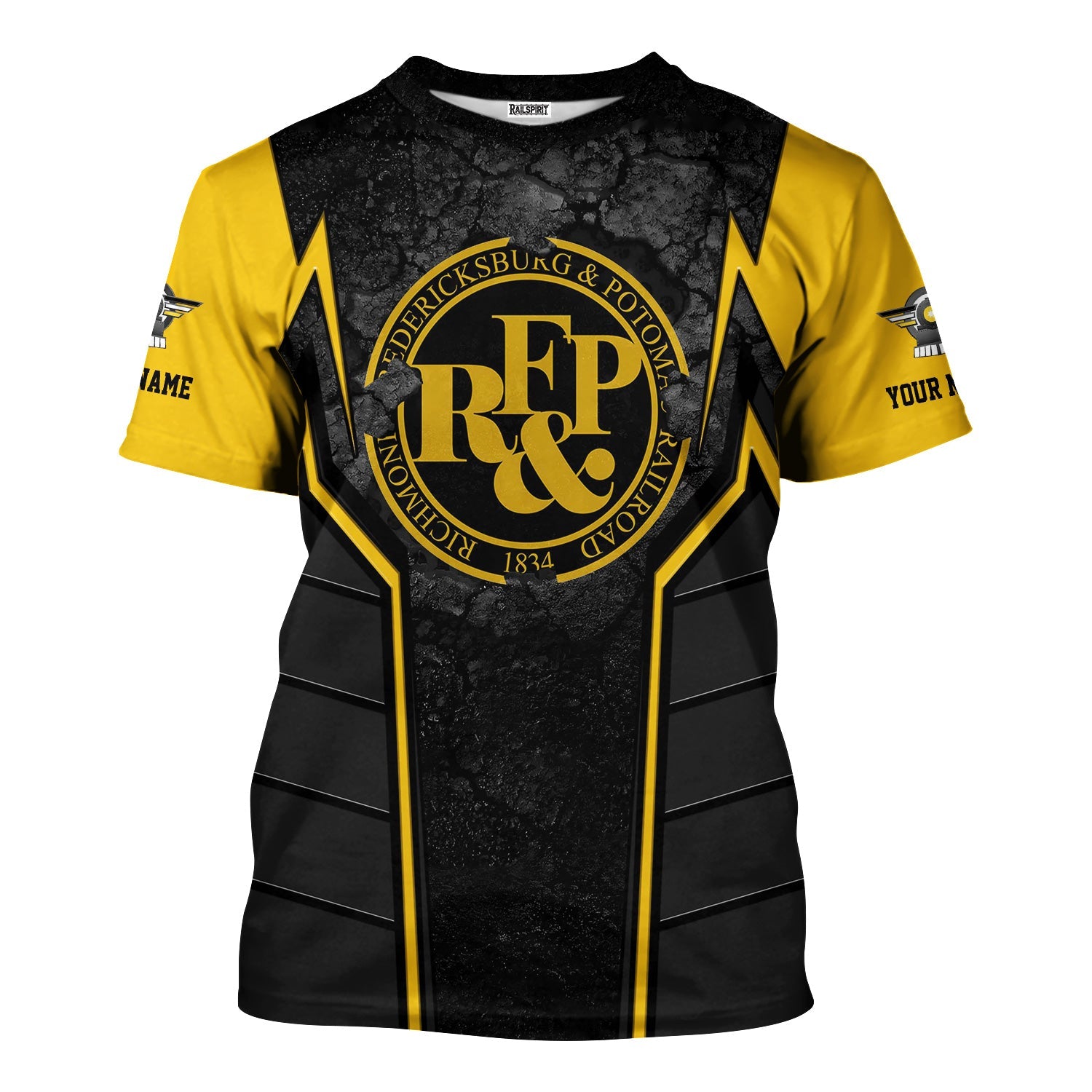 Railspirit Personalized Richmond, Fredericksburg And Potomac Railroad T-Shirt Cracked Metal Design Train Shirt for Rail Enthusiasts