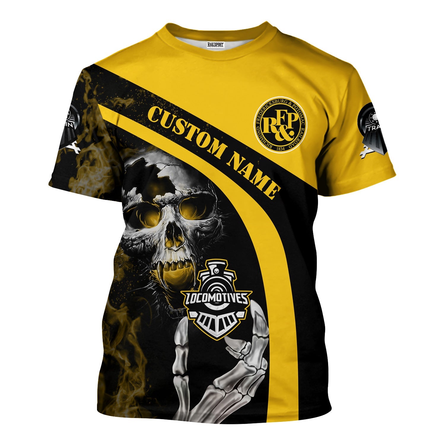 Railspirit Personalized Richmond, Fredericksburg And Potomac Railroad T-Shirt Flame Skull Design Train Shirt for Locomotive Fans