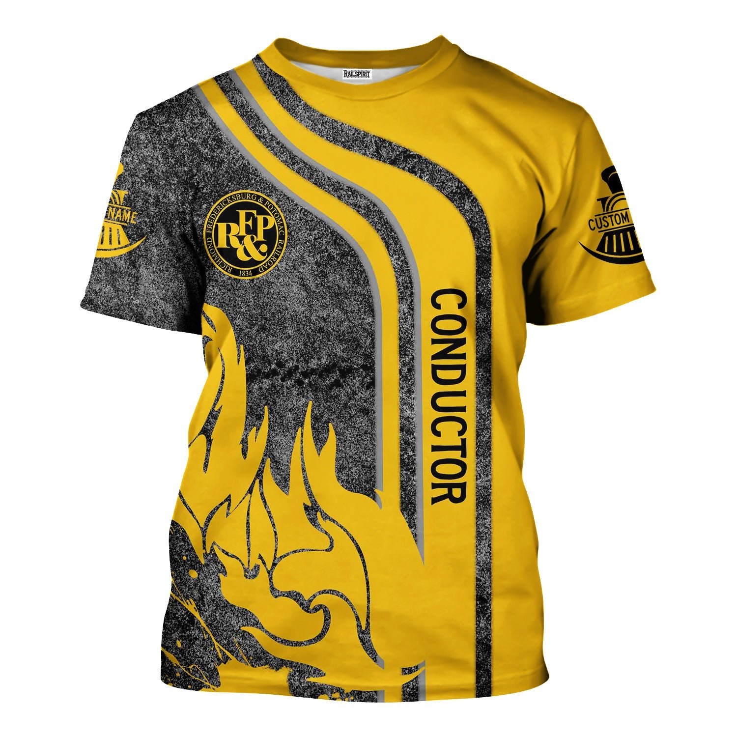 Railspirit Personalized Richmond, Fredericksburg And Potomac Railroad T-Shirt Flame Design with Custom Job Position Train Shirt