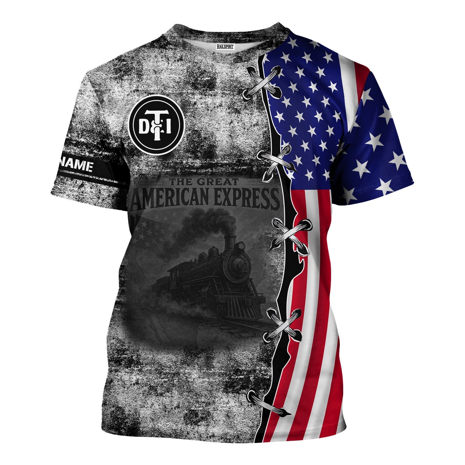 Railspirit Personalized Detroit Toledo And Ironton Railroad T-Shirt Retro American Express Train With USA Flag Shirt