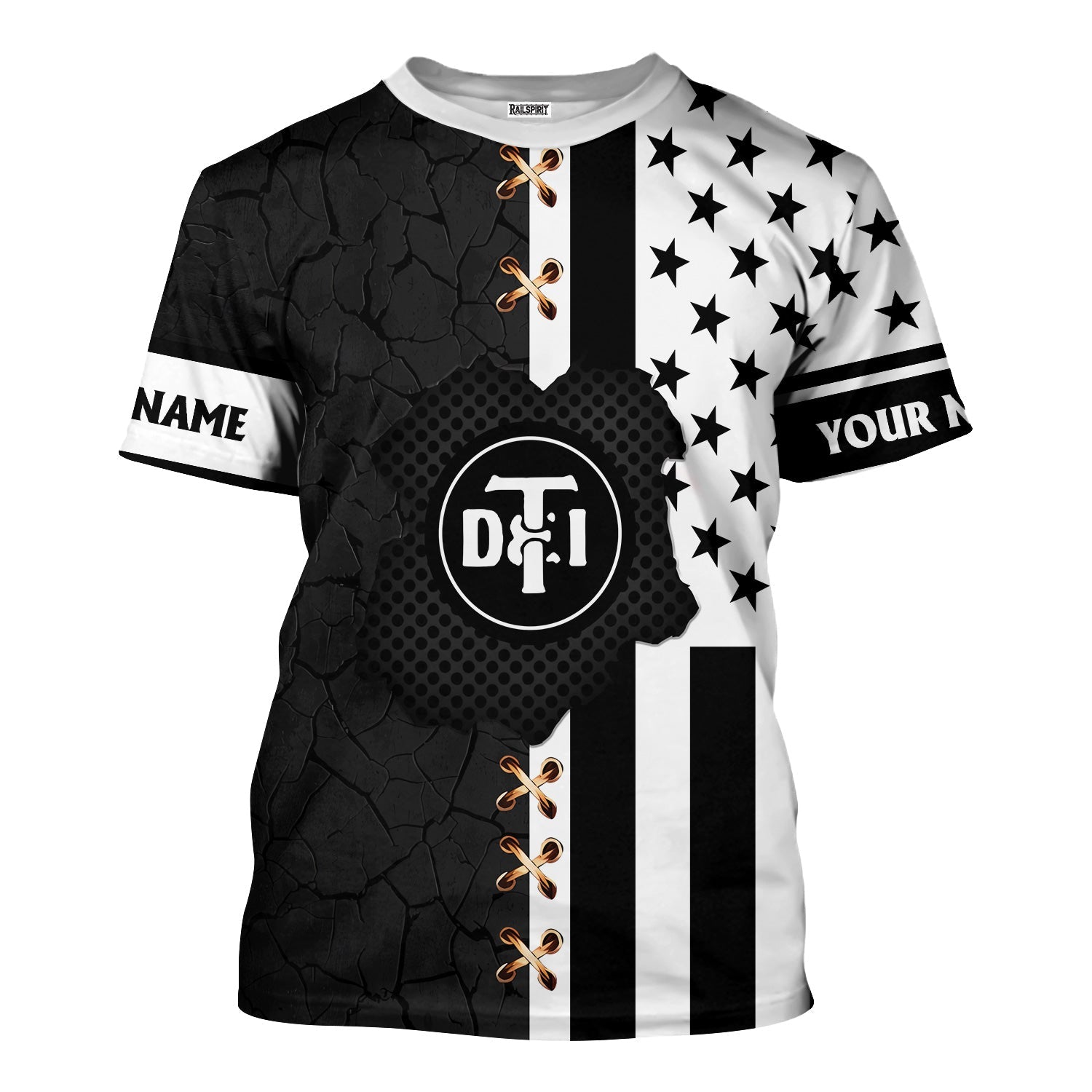 Railspirit Personalized Detroit Toledo And Ironton Railroad T-Shirt American Flag with Crack Effect Train Shirt