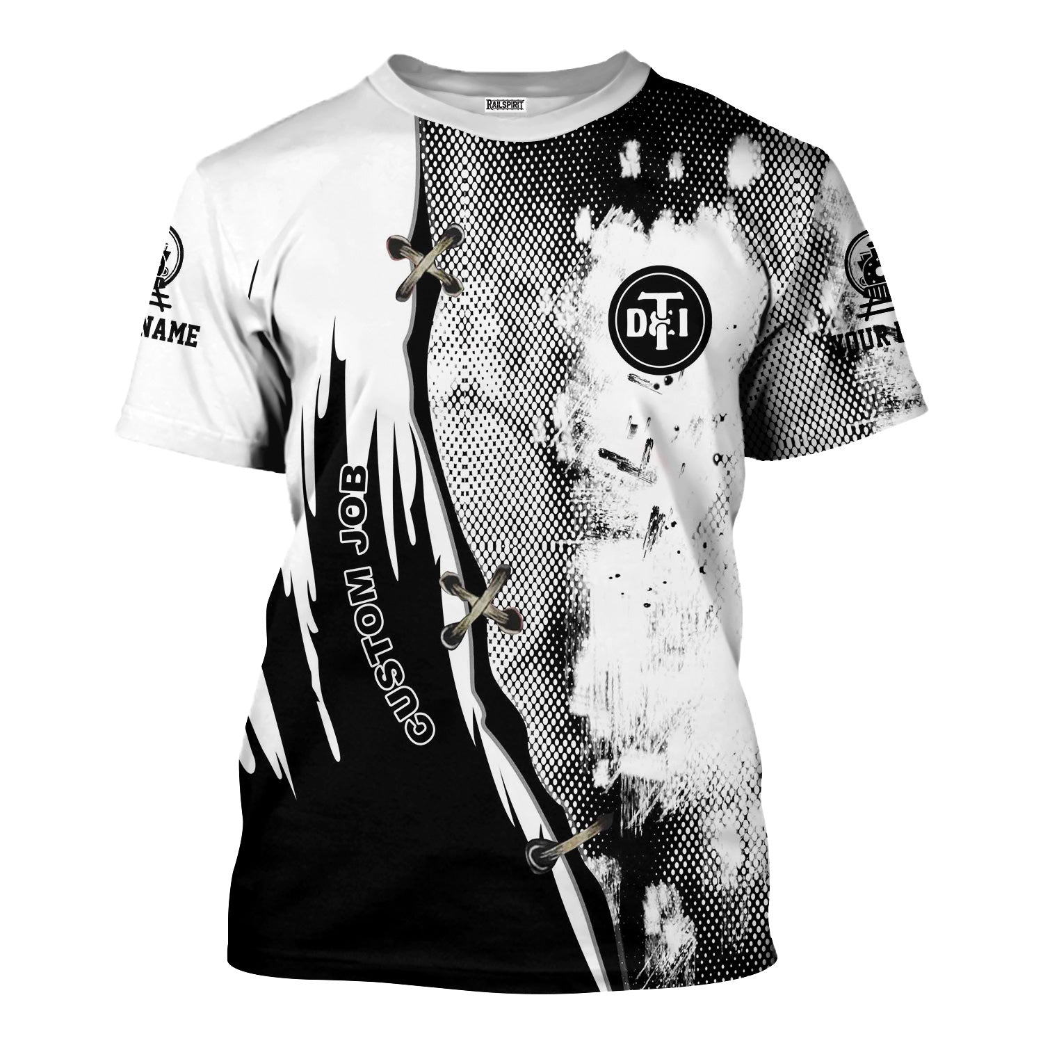 Railspirit Personalized Detroit Toledo And Ironton Railroad T-Shirt Retro Stitches Design with Custom Position Train Shirt