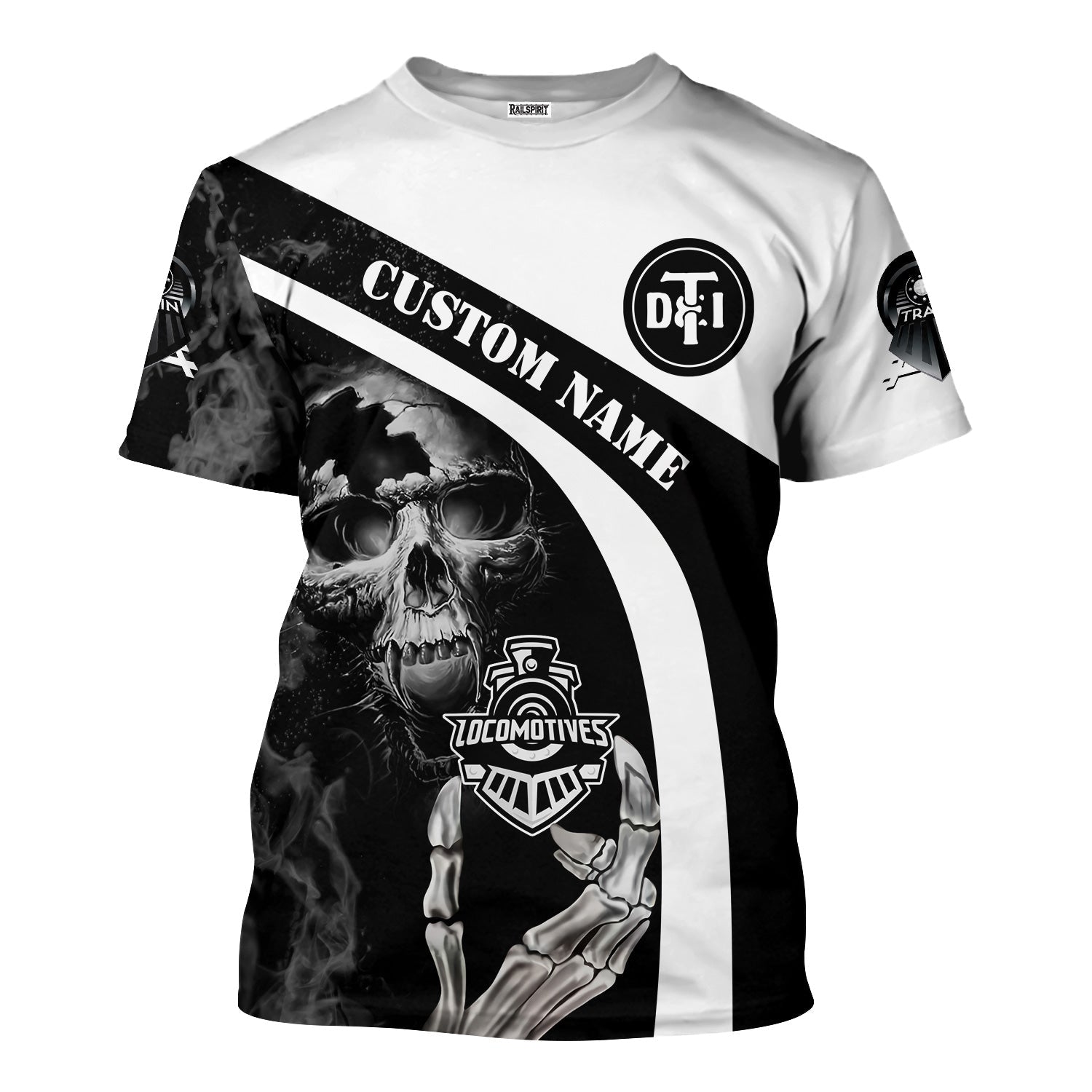 Railspirit Personalized Detroit Toledo And Ironton Railroad T-Shirt Flame Skull Design Train Shirt for Locomotive Fans