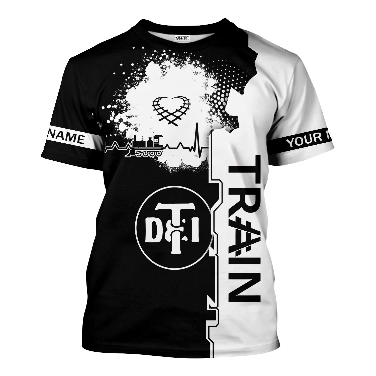 Railspirit Personalized Detroit Toledo And Ironton Railroad T-Shirt Engine Heartbeat and Track Love Style Shirt Gift Idea For Train Lovers