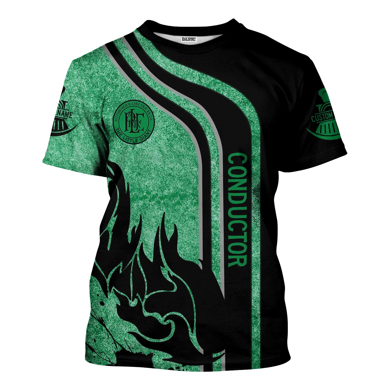 Railspirit Personalized Pittsburgh And Lake Erie Railroad T-Shirt Flame Design with Custom Job Position Train Shirt