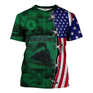 Railspirit Personalized Pittsburgh And Lake Erie Railroad T-Shirt Retro American Express Train With USA Flag Shirt