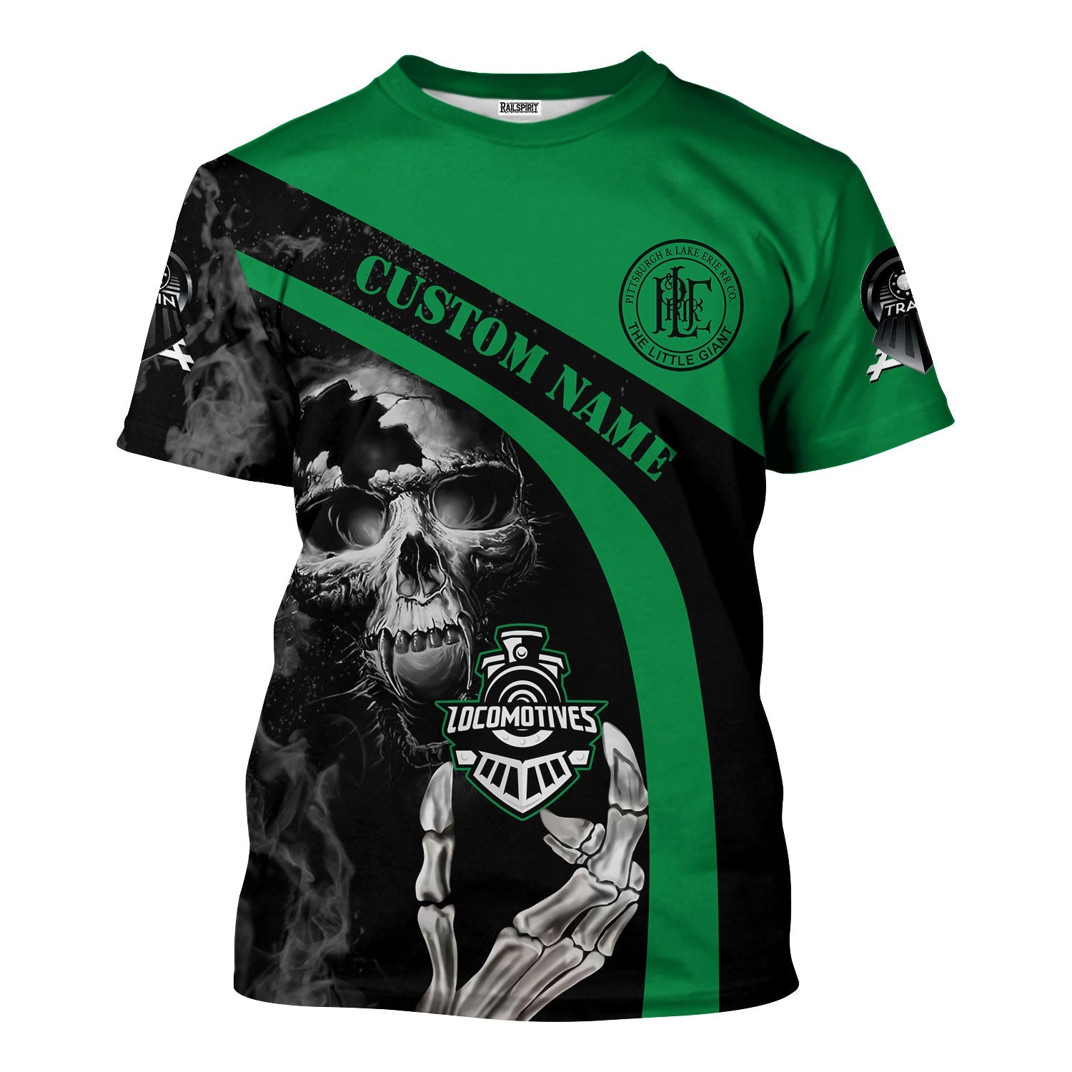 Railspirit Personalized Pittsburgh And Lake Erie Railroad T-Shirt Flame Skull Design Train Shirt for Locomotive Fans